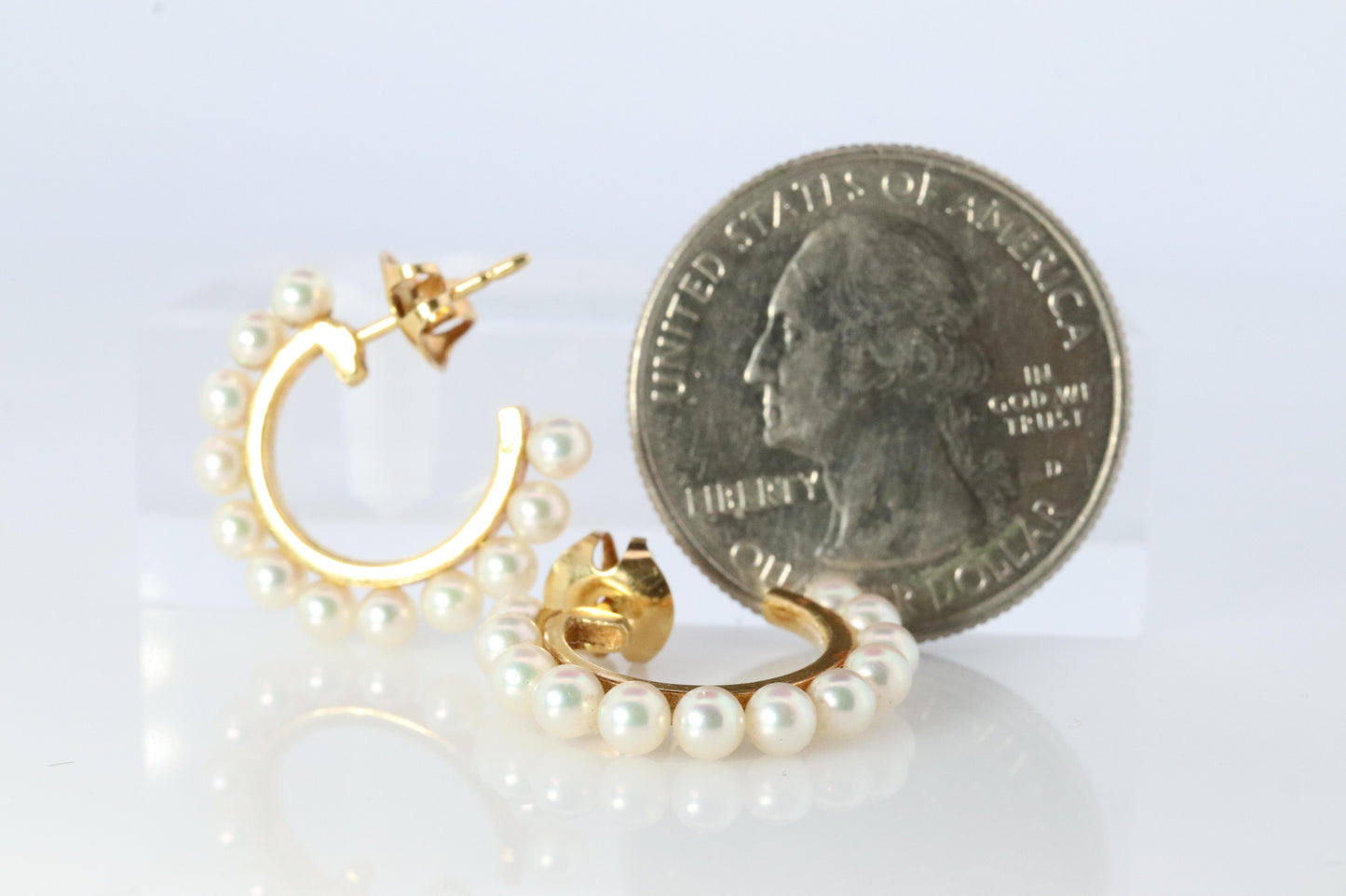 Mikimoto Earrings. Vintage 18k Gold Mikimoto Pearl Hoops. Pearl Cluster