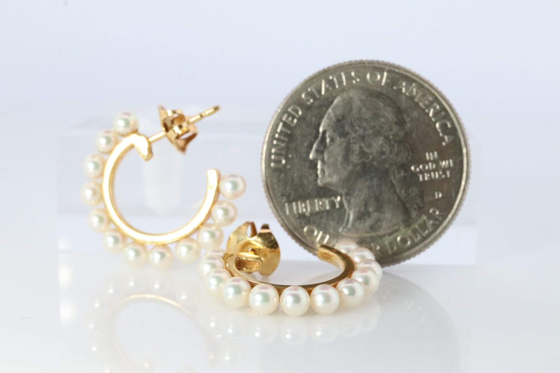 Mikimoto Earrings. Vintage 18k Gold Mikimoto Pearl Hoops. Pearl Cluster
