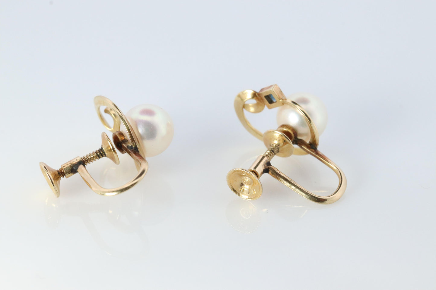 Mikimoto Earrings. 14k Gold Mikimoto Pearl and Sapphire Clip Ons. Unpierced
