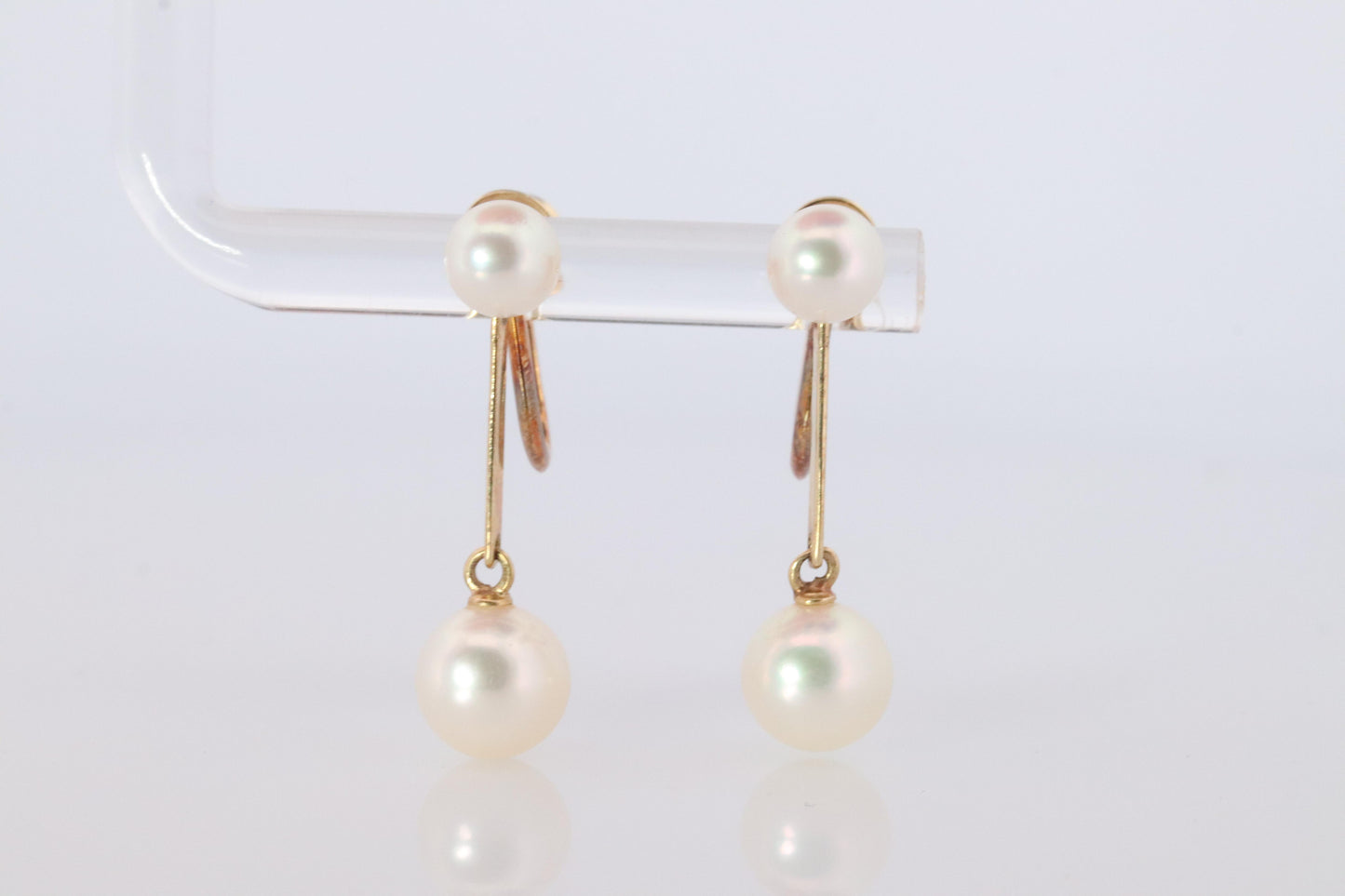 Mikimoto Earrings. 14k Gold Mikimoto Pearl Dangle Earrings. Unpierced Clip on