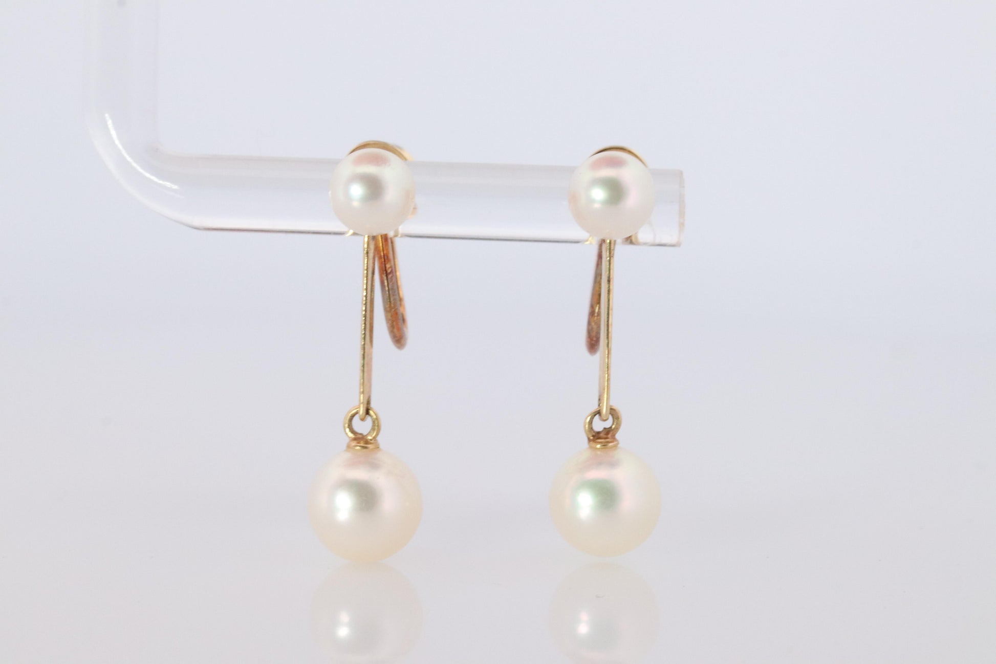 Mikimoto Earrings. 14k Gold Mikimoto Pearl Dangle Earrings. Unpierced Clip on