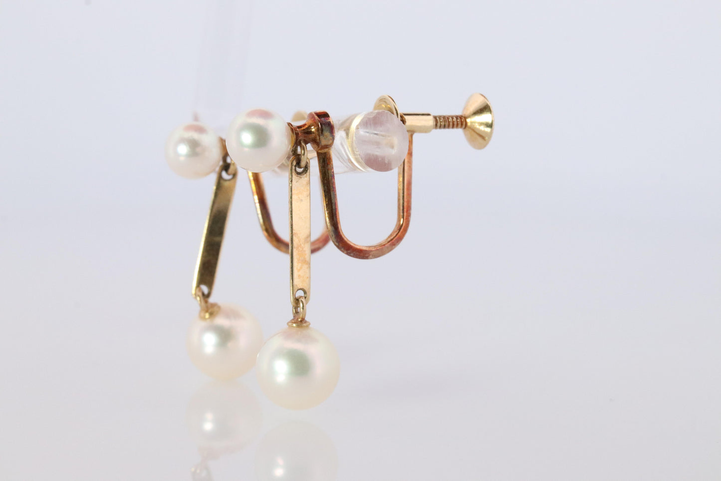 Mikimoto Earrings. 14k Gold Mikimoto Pearl Dangle Earrings. Unpierced Clip on