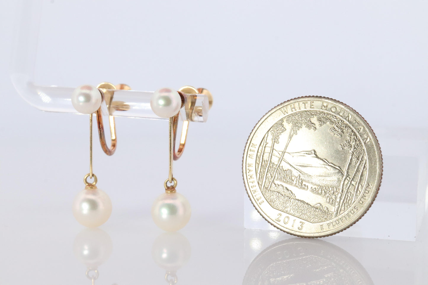 Mikimoto Earrings. 14k Gold Mikimoto Pearl Dangle Earrings. Unpierced Clip on