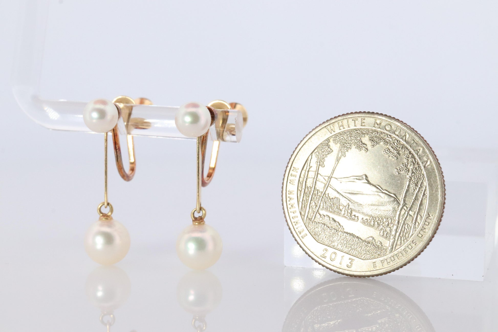 Mikimoto Earrings. 14k Gold Mikimoto Pearl Dangle Earrings. Unpierced Clip on