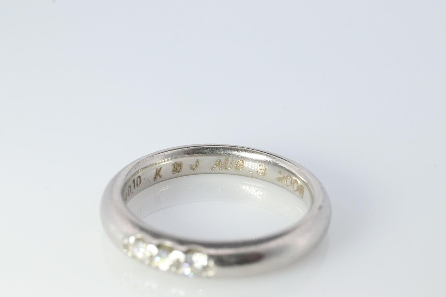 Mikimoto Ring. Vintage Platinum Mikimoto Diamond Bezel set band. Mikimoto PT950
