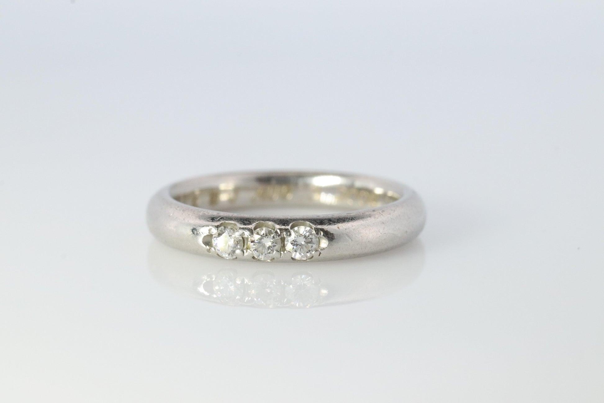 Mikimoto Ring. Vintage Platinum Mikimoto Diamond Bezel set band. Mikimoto PT950