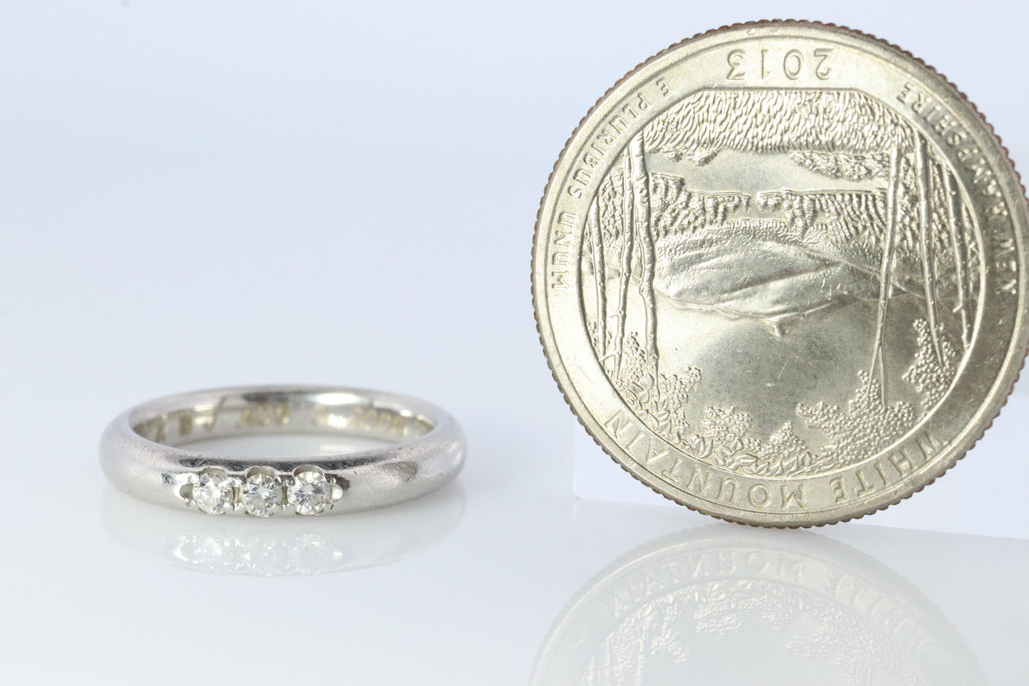 Mikimoto Ring. Vintage Platinum Mikimoto Diamond Bezel set band. Mikimoto PT950