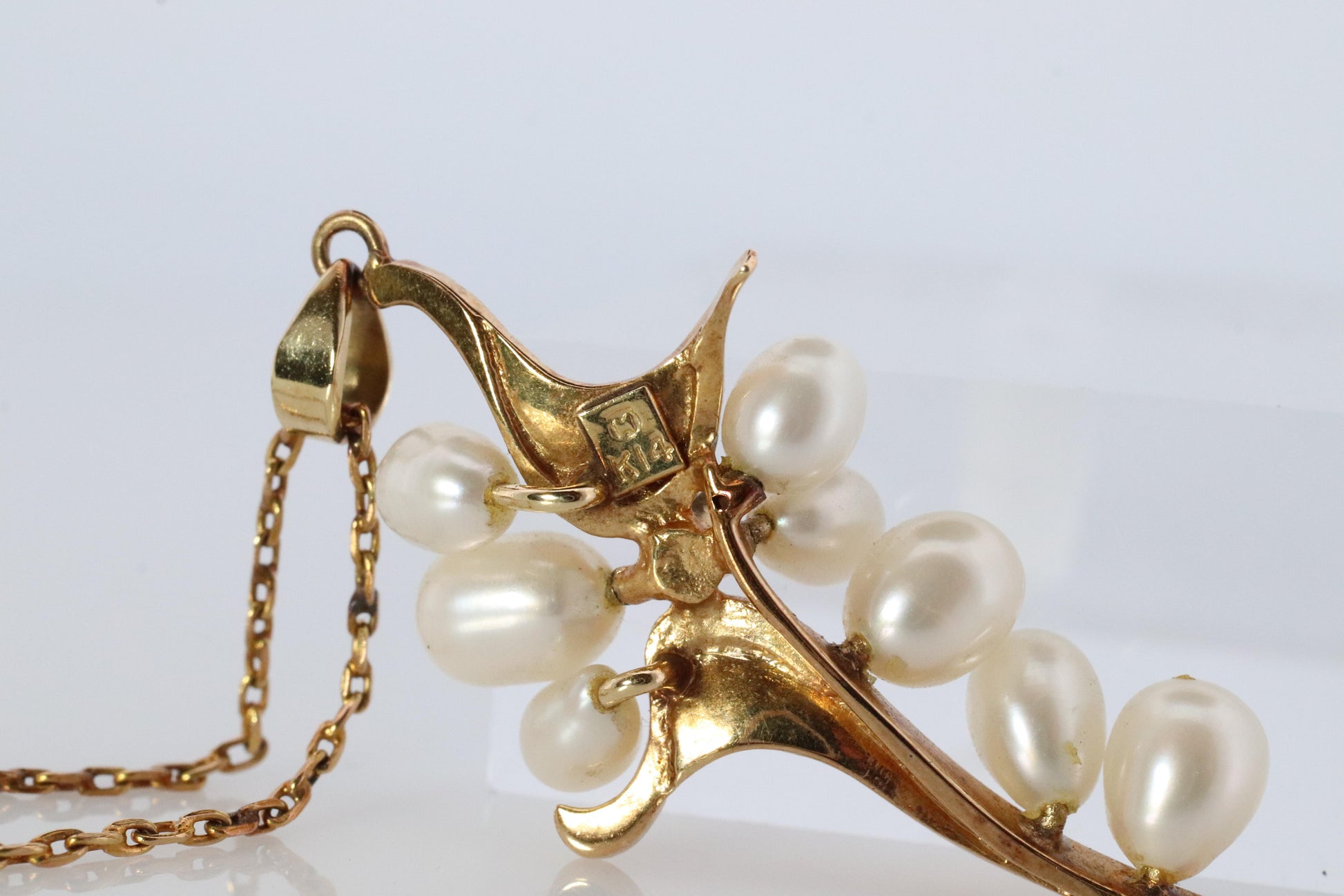 Mikimoto Pendant. 14k Yellow Gold Mikimoto Pearl Ruby Cross Crucifix Necklace.