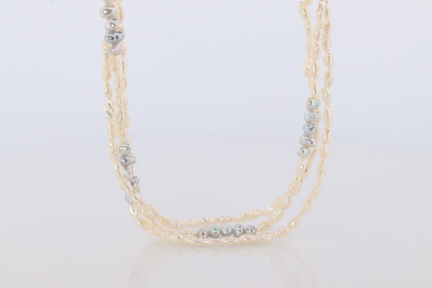 MIKIMOTO 18k Gold Pearl Necklace. Rice Pearls Multi Strand Necklace.