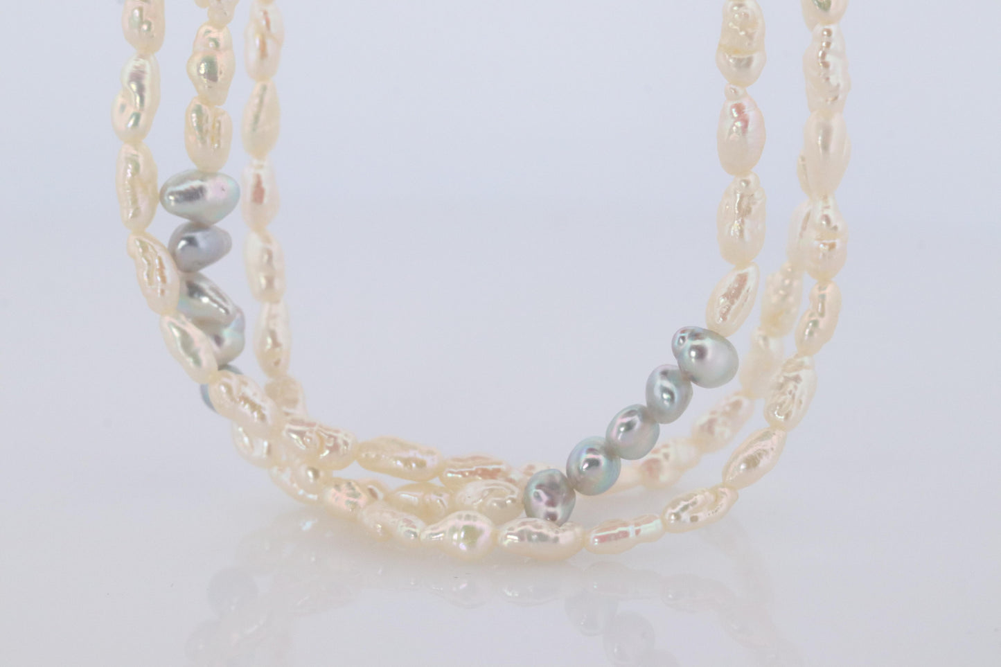MIKIMOTO 18k Gold Pearl Necklace. Rice Pearls Multi Strand Necklace.