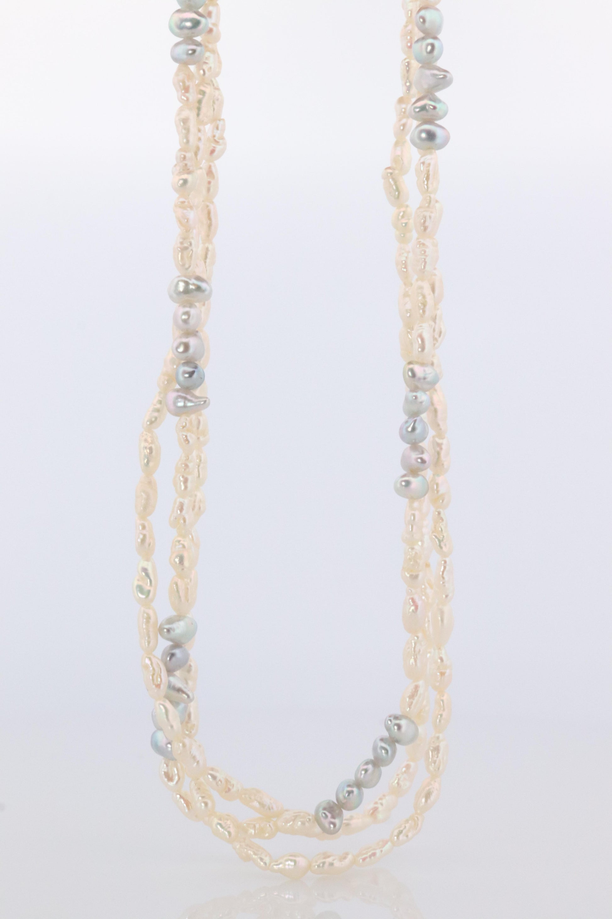 MIKIMOTO 18k Gold Pearl Necklace. Rice Pearls Multi Strand Necklace.