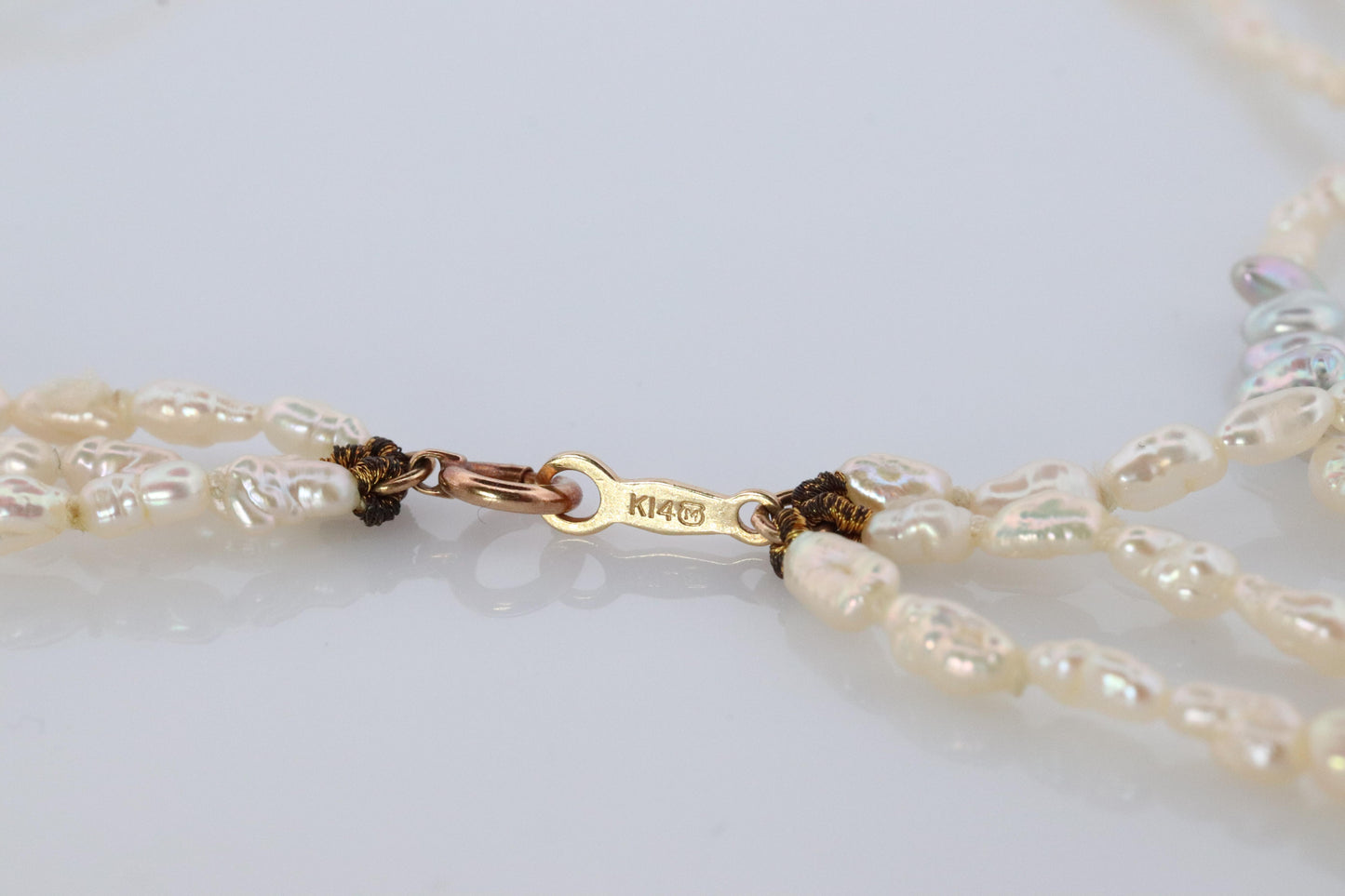 MIKIMOTO 18k Gold Pearl Necklace. Rice Pearls Multi Strand Necklace.