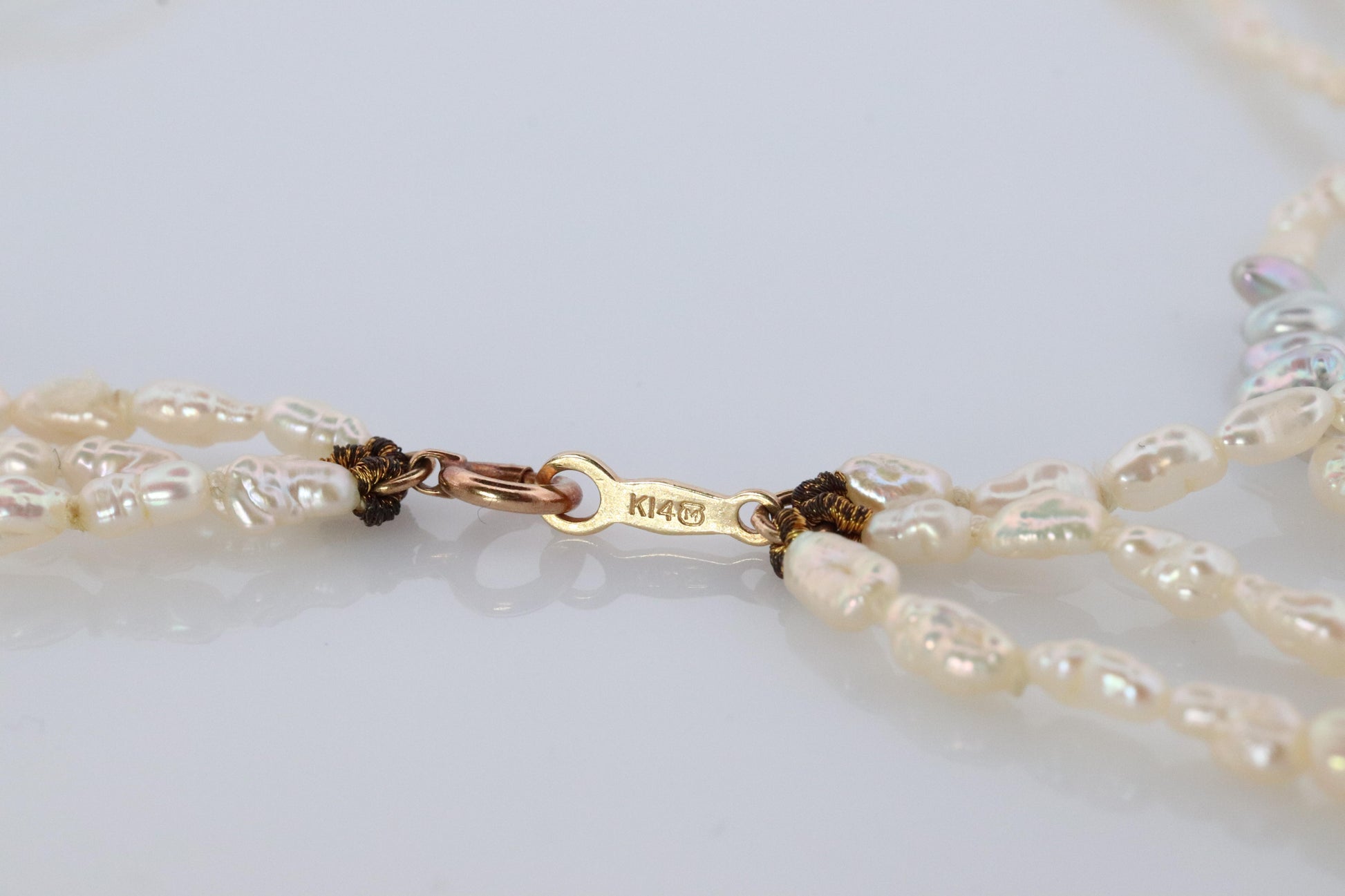 MIKIMOTO 18k Gold Pearl Necklace. Rice Pearls Multi Strand Necklace.