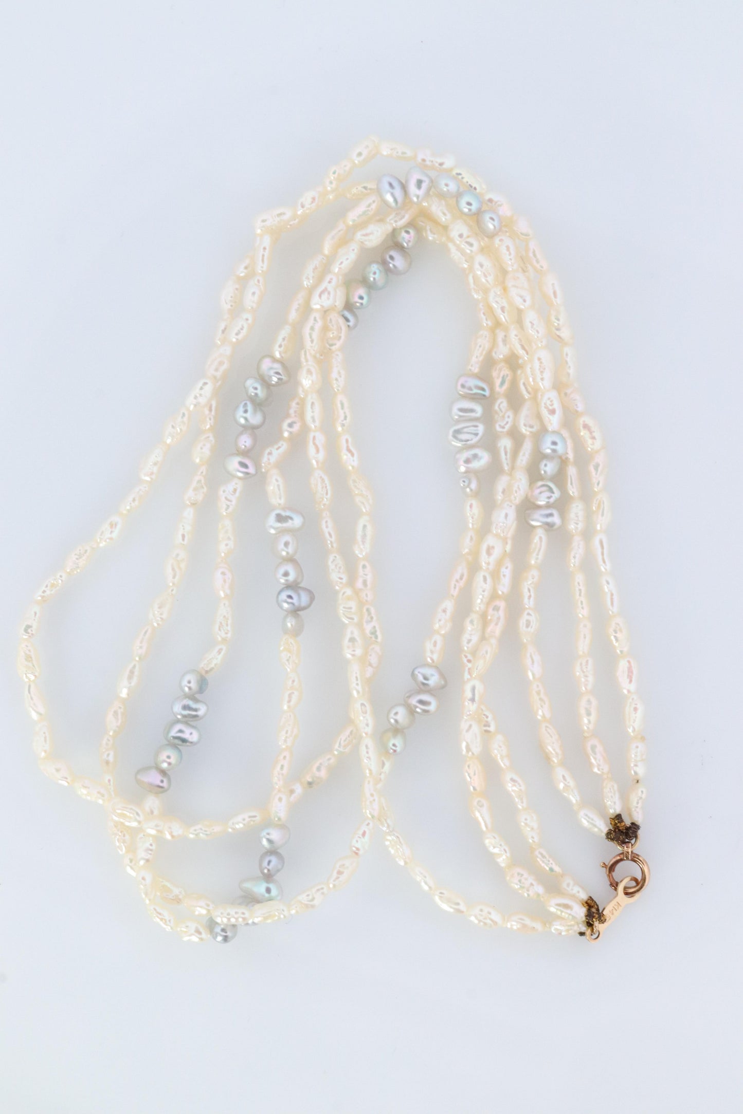 MIKIMOTO 18k Gold Pearl Necklace. Rice Pearls Multi Strand Necklace.