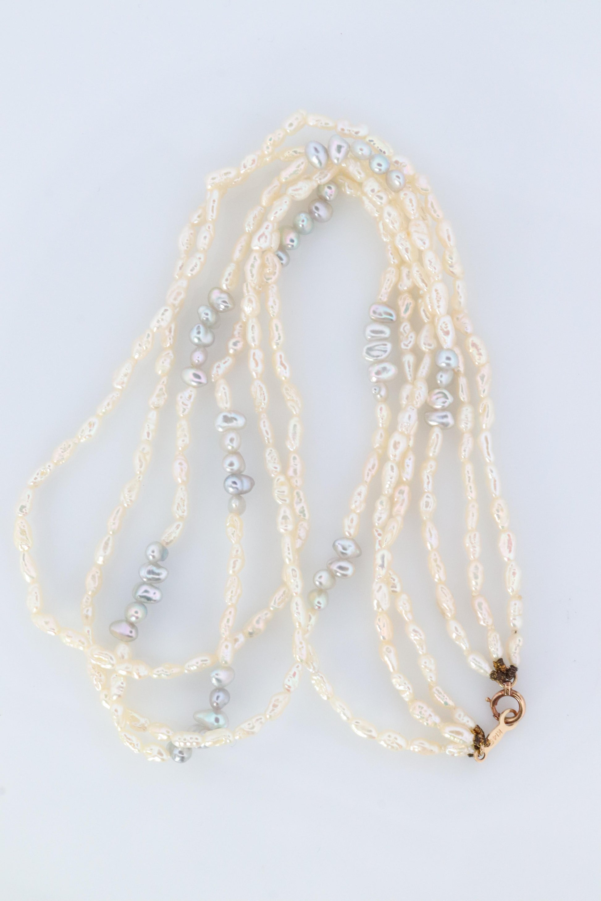 MIKIMOTO 18k Gold Pearl Necklace. Rice Pearls Multi Strand Necklace.