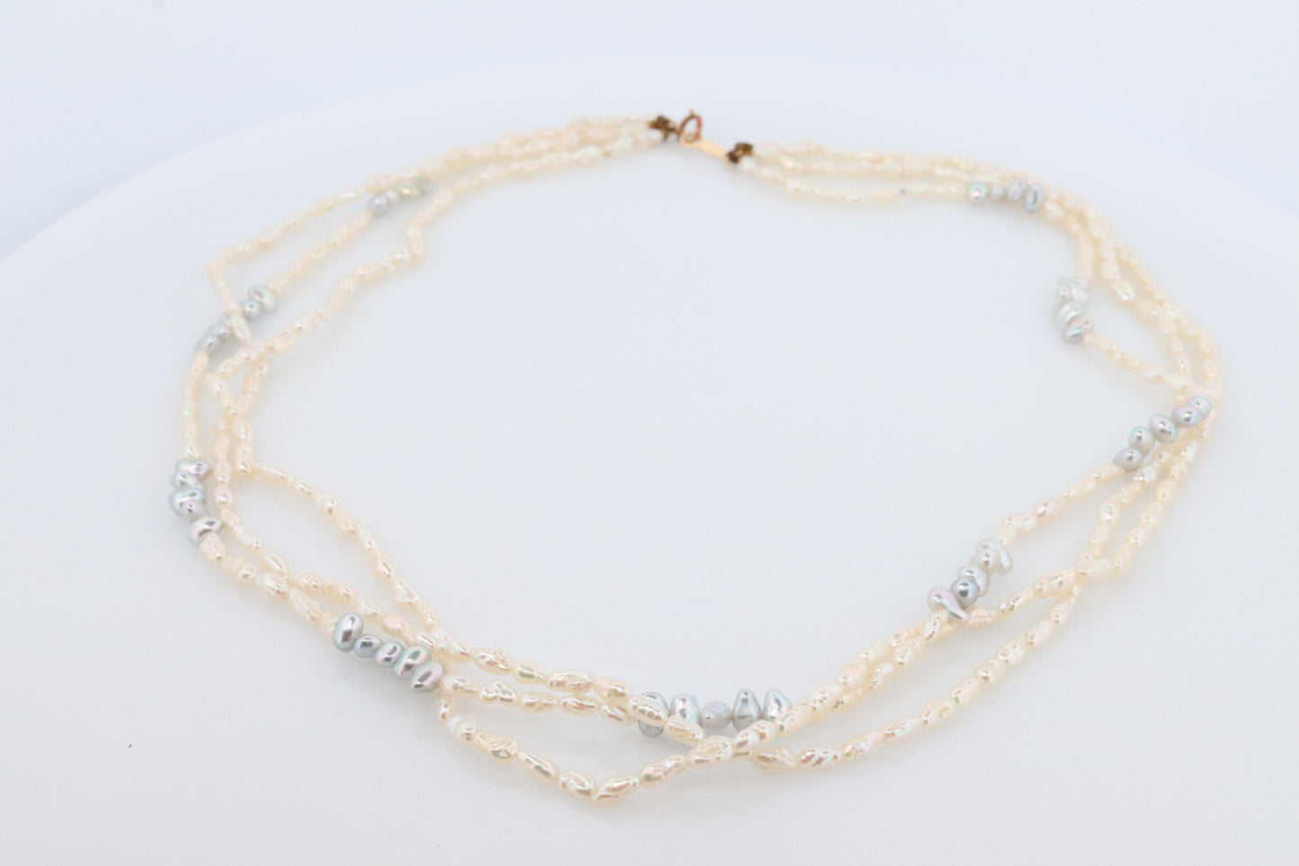 MIKIMOTO 18k Gold Pearl Necklace. Rice Pearls Multi Strand Necklace.