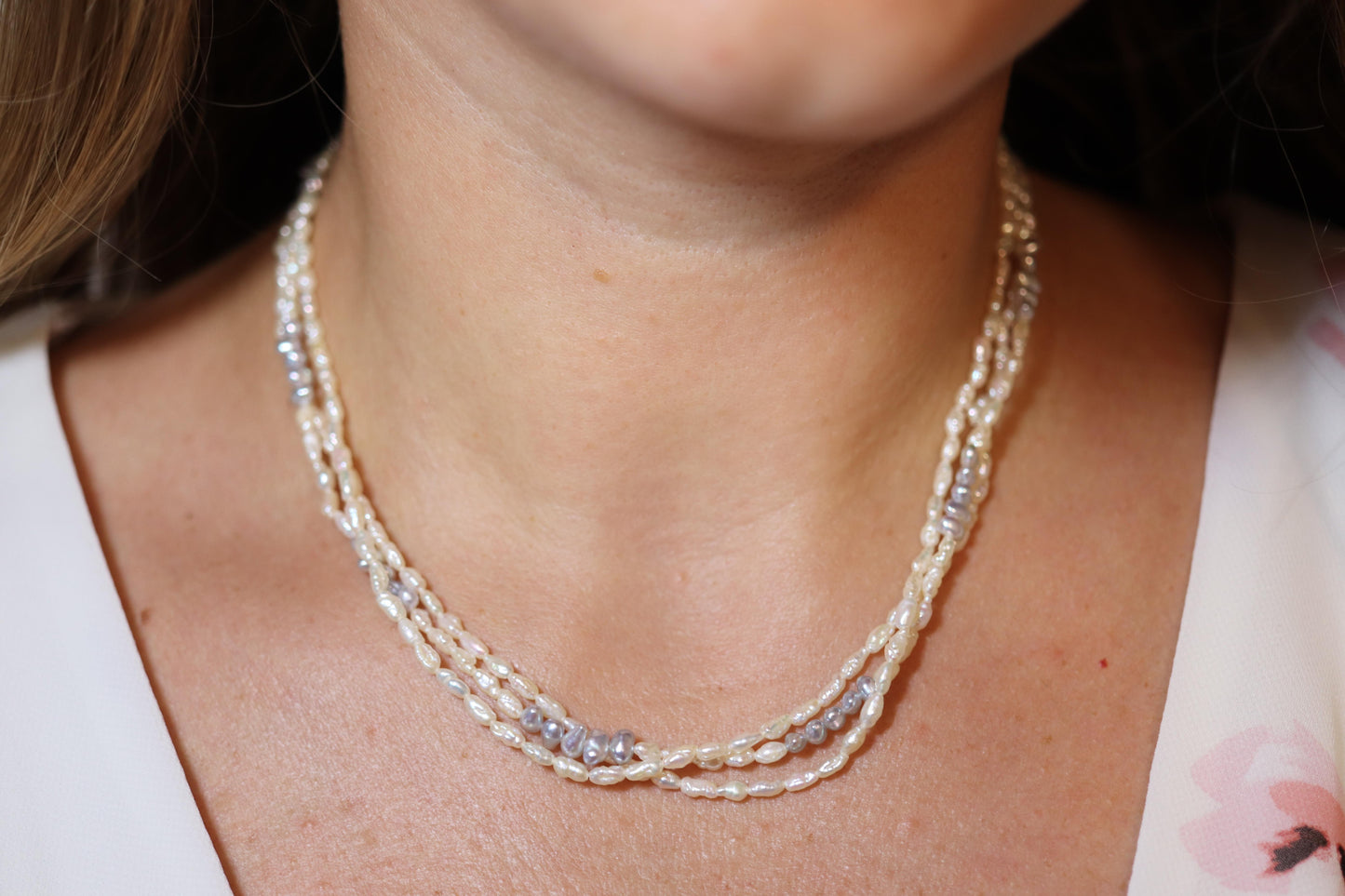 MIKIMOTO 18k Gold Pearl Necklace. Rice Pearls Multi Strand Necklace.