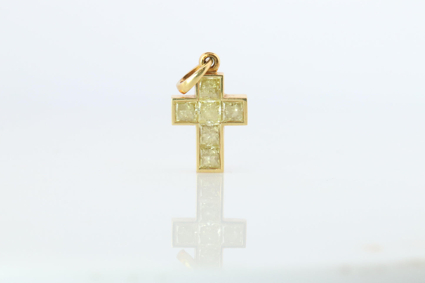 Genuine Cartier Cross Fancy Yellow Diamond Pendant 18k YG Diamond Illusion Charm