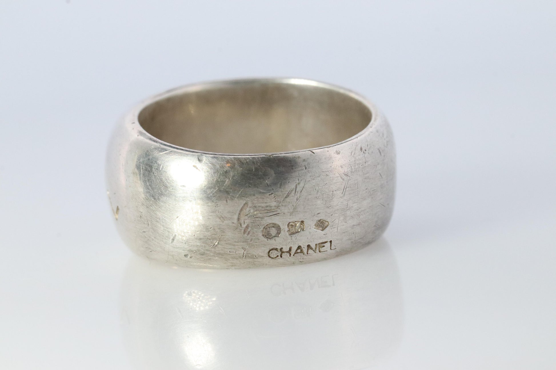 Chanel Ring. Genuine CHANEL Hoop Logo Letters Sterling Silver 925 Band