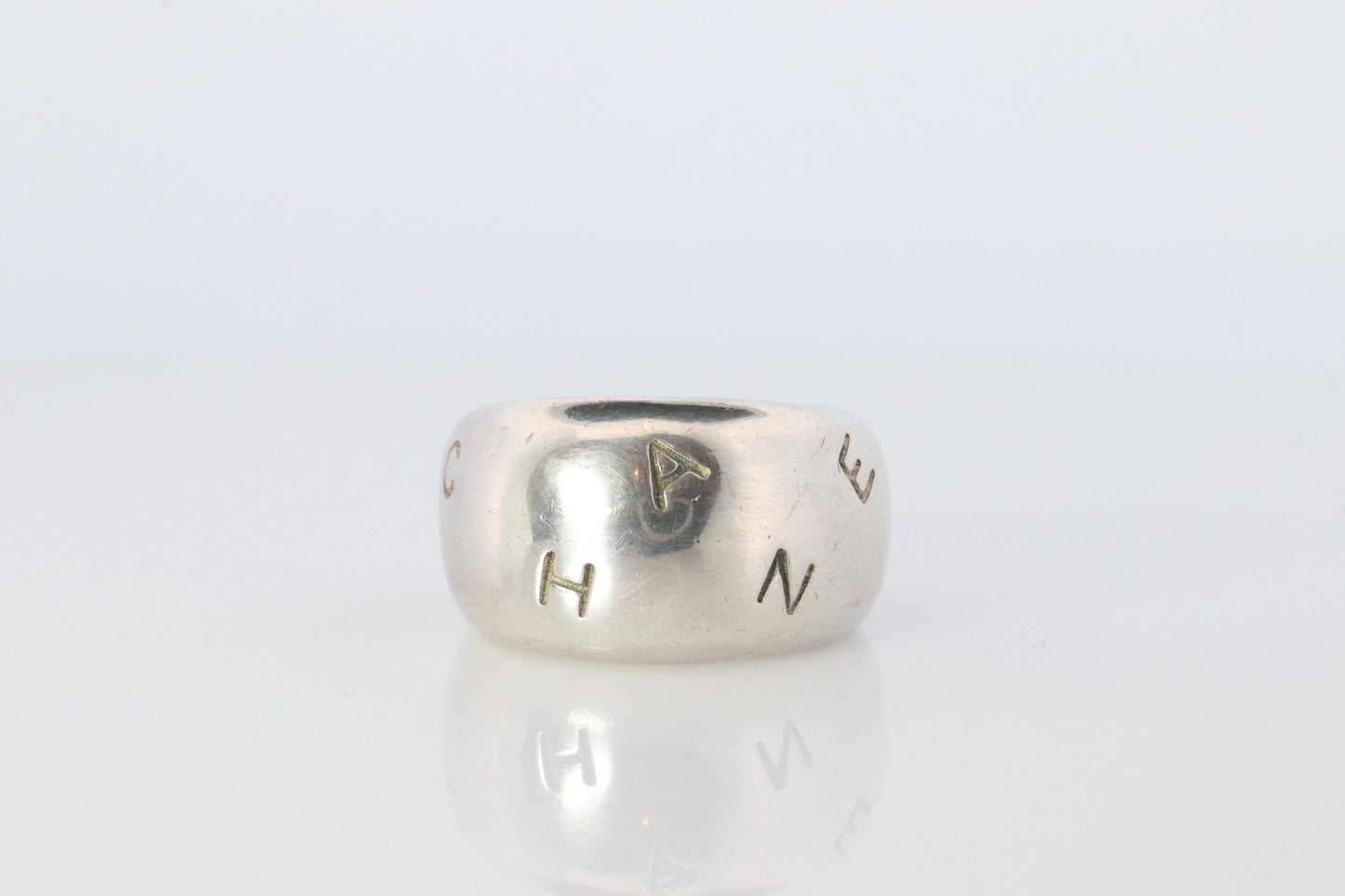 Chanel Ring. Genuine CHANEL Hoop Logo Letters Sterling Silver 925 Band