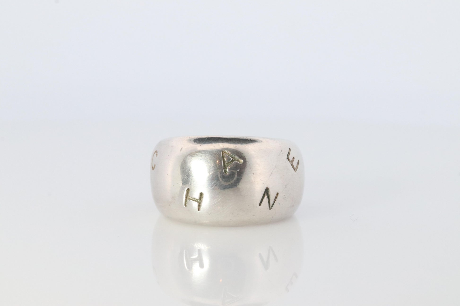 Chanel Ring. Genuine CHANEL Hoop Logo Letters Sterling Silver 925 Band