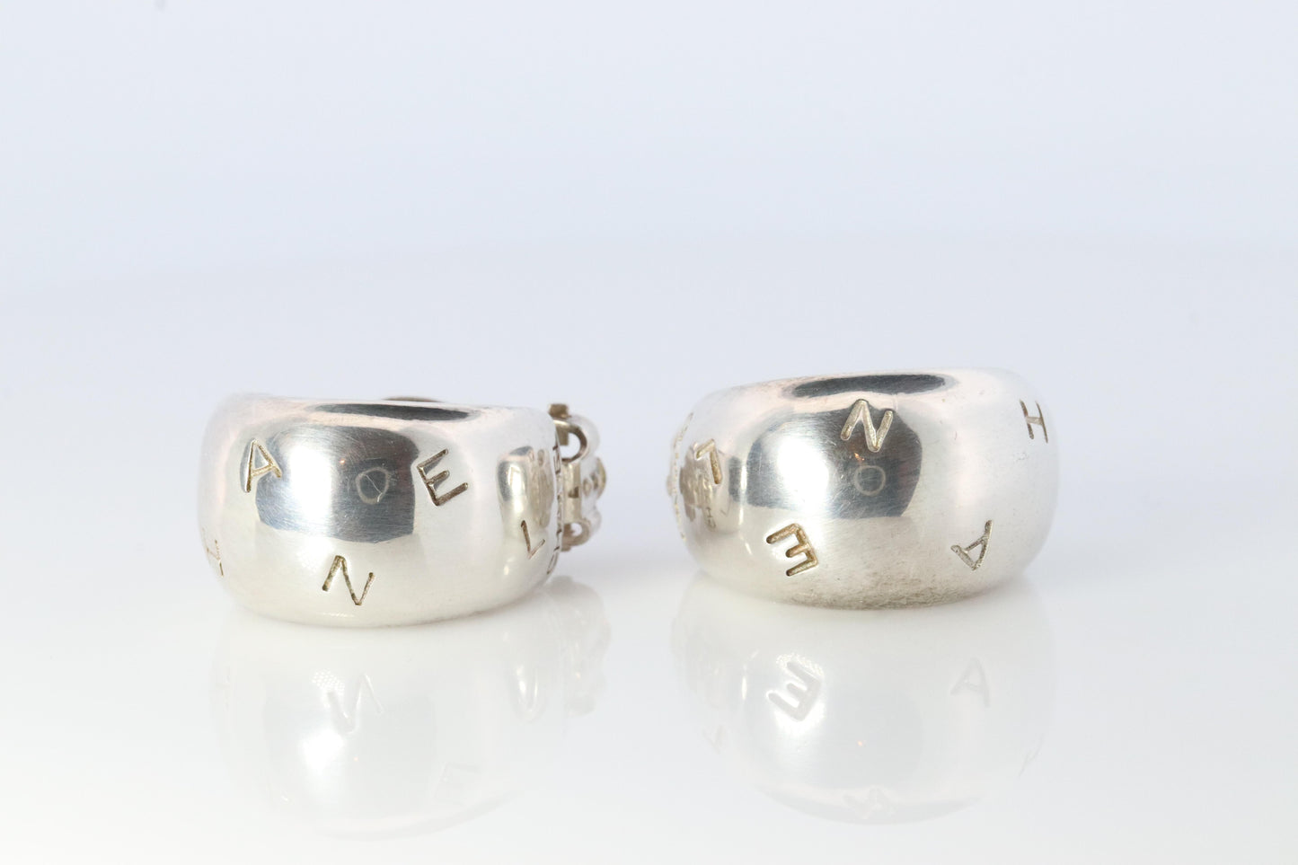 Chanel Earrings. Genuine CHANEL Hoop Logo Letters Sterling Silver 925