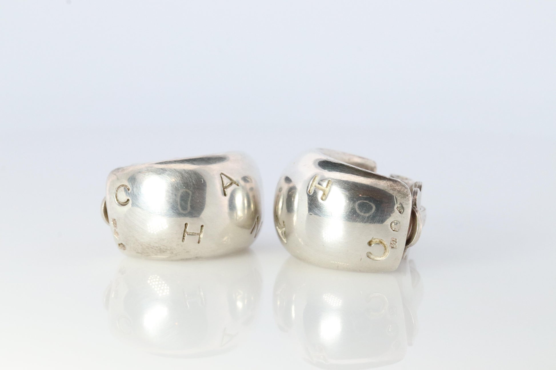Chanel Earrings. Genuine CHANEL Hoop Logo Letters Sterling Silver 925