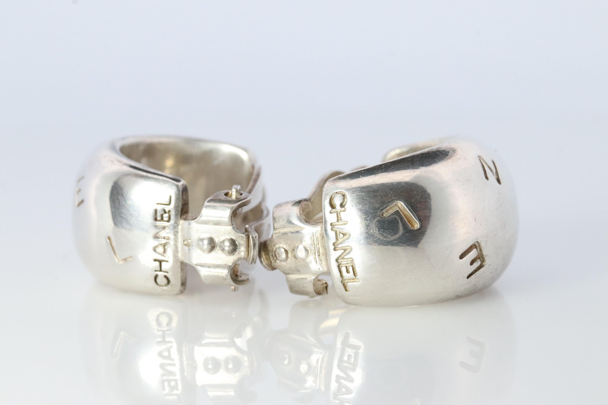 Chanel Earrings. Genuine CHANEL Hoop Logo Letters Sterling Silver 925