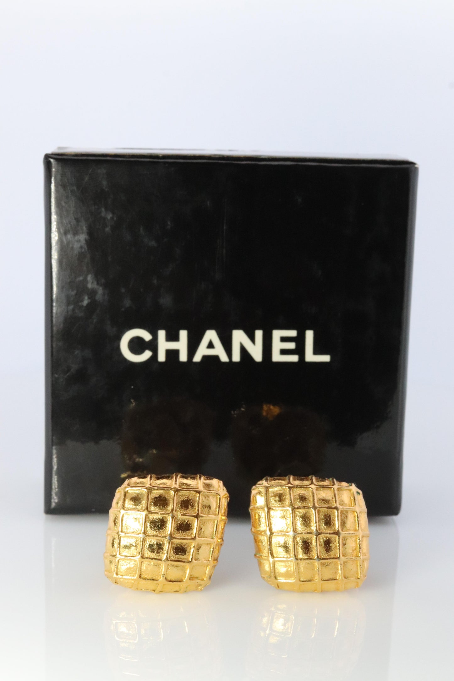 Chanel Earrings. Genuine CC CHANEL Rhombus Waffle squares. Nonpierced
