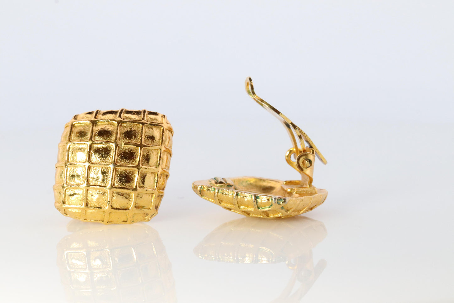 Chanel Earrings. Genuine CC CHANEL Rhombus Waffle squares. Nonpierced