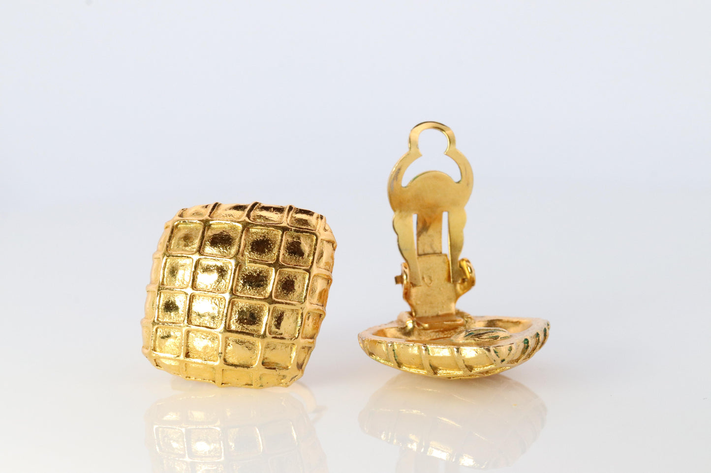 Chanel Earrings. Genuine CC CHANEL Rhombus Waffle squares. Nonpierced