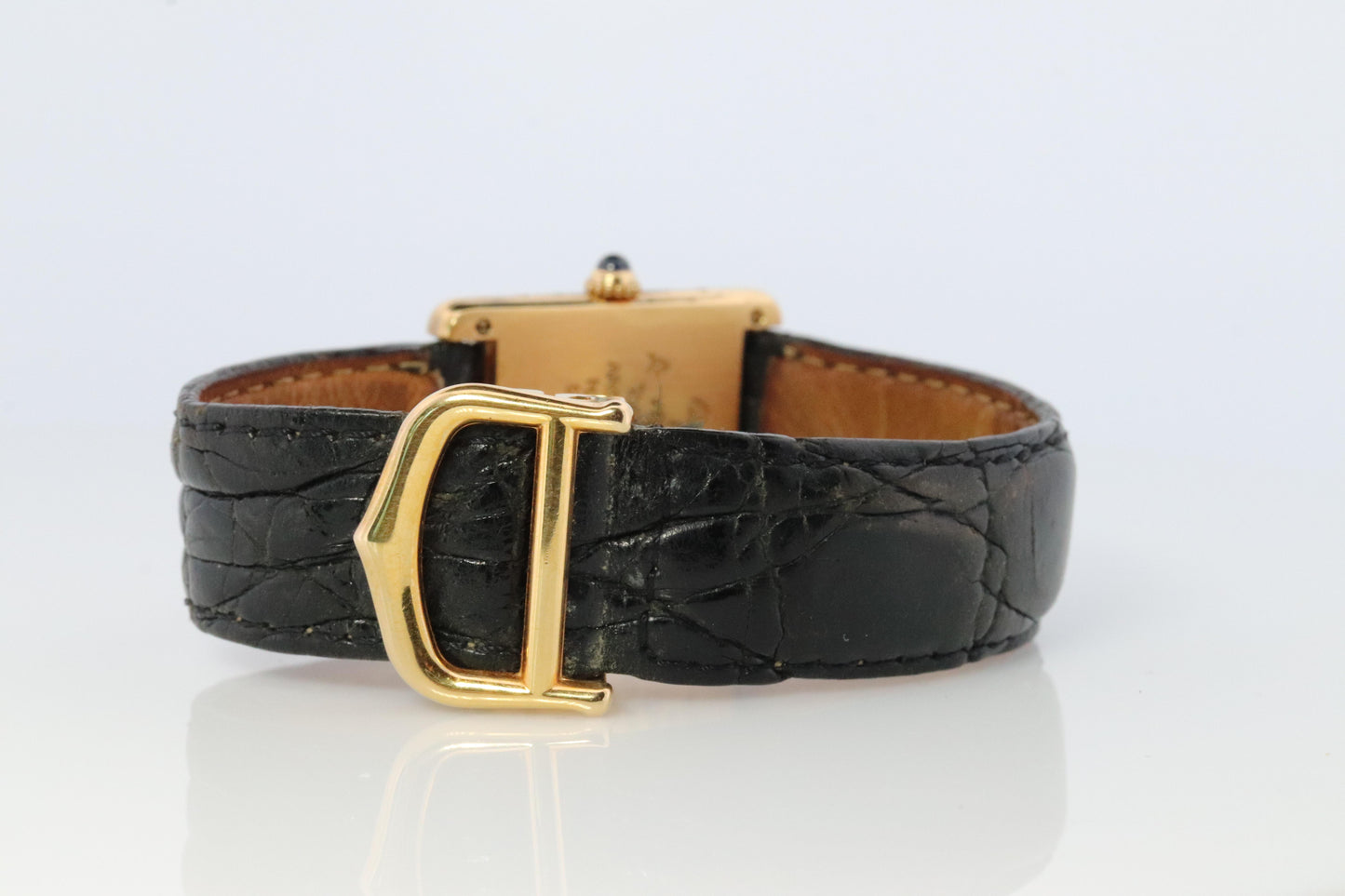 Vintage Must de Cartier Trinity Tank Watch. 925 Vermeil ARGENT Black Tank.