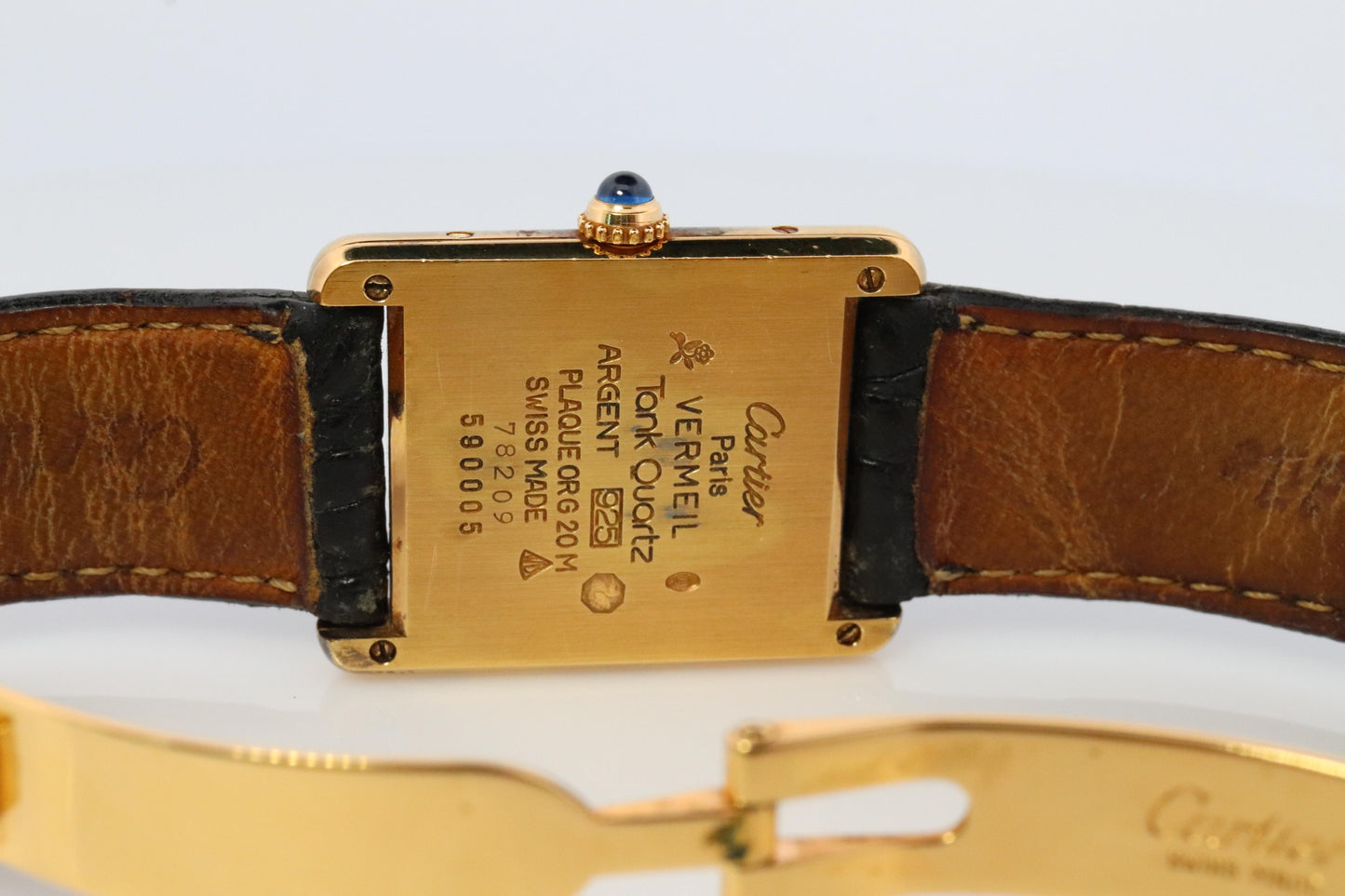 Vintage Must de Cartier Trinity Tank Watch. 925 Vermeil ARGENT Black Tank.