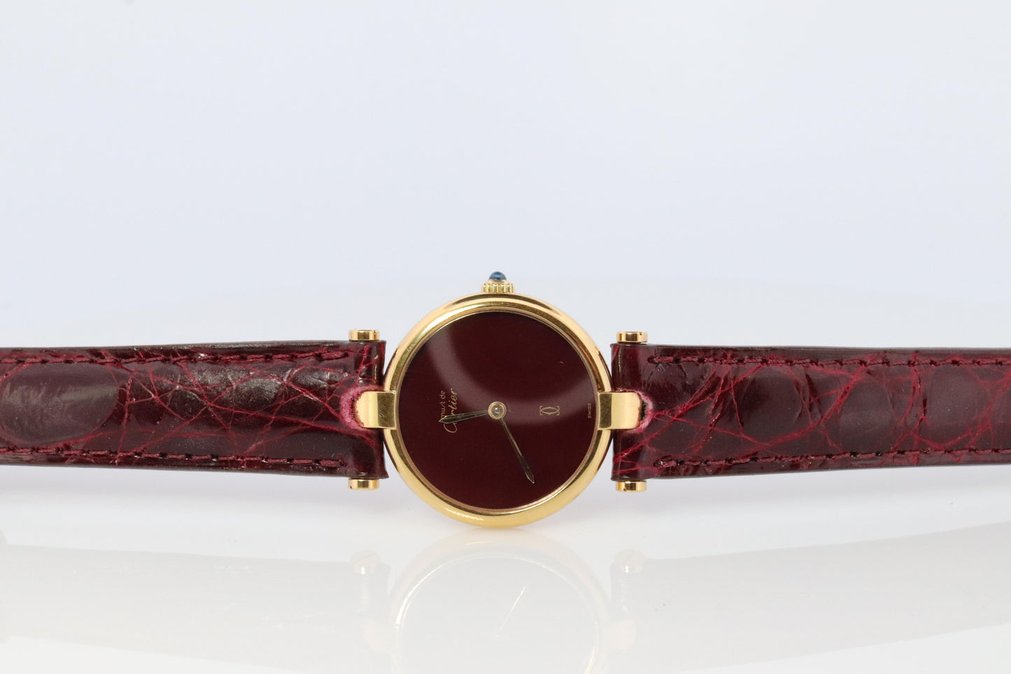 Genuine Cartier Watch. Must de Cartier Vendome Round Argent Vermeil Red Face