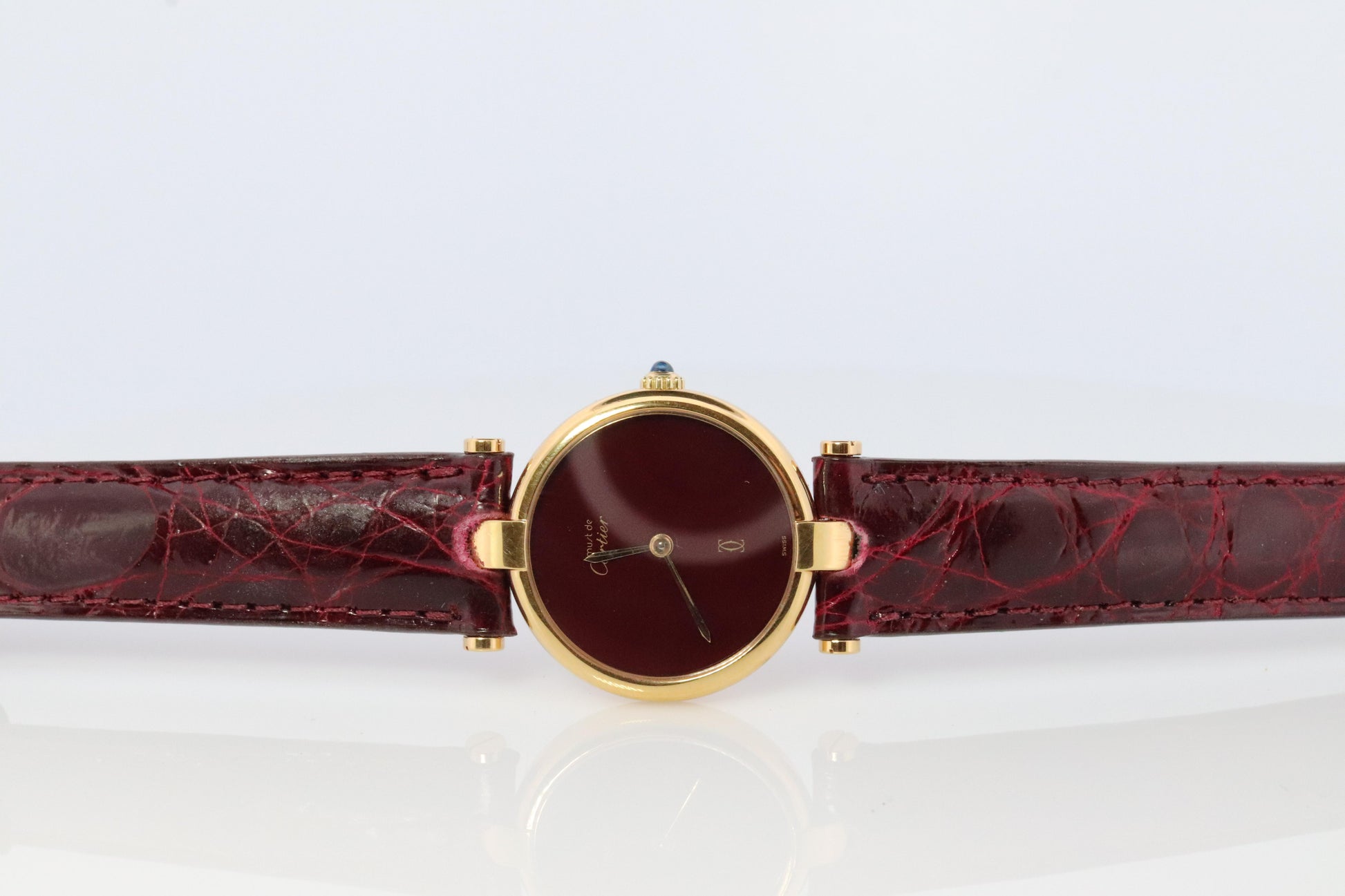 Genuine Cartier Watch. Must de Cartier Vendome Round Argent Vermeil Red Face
