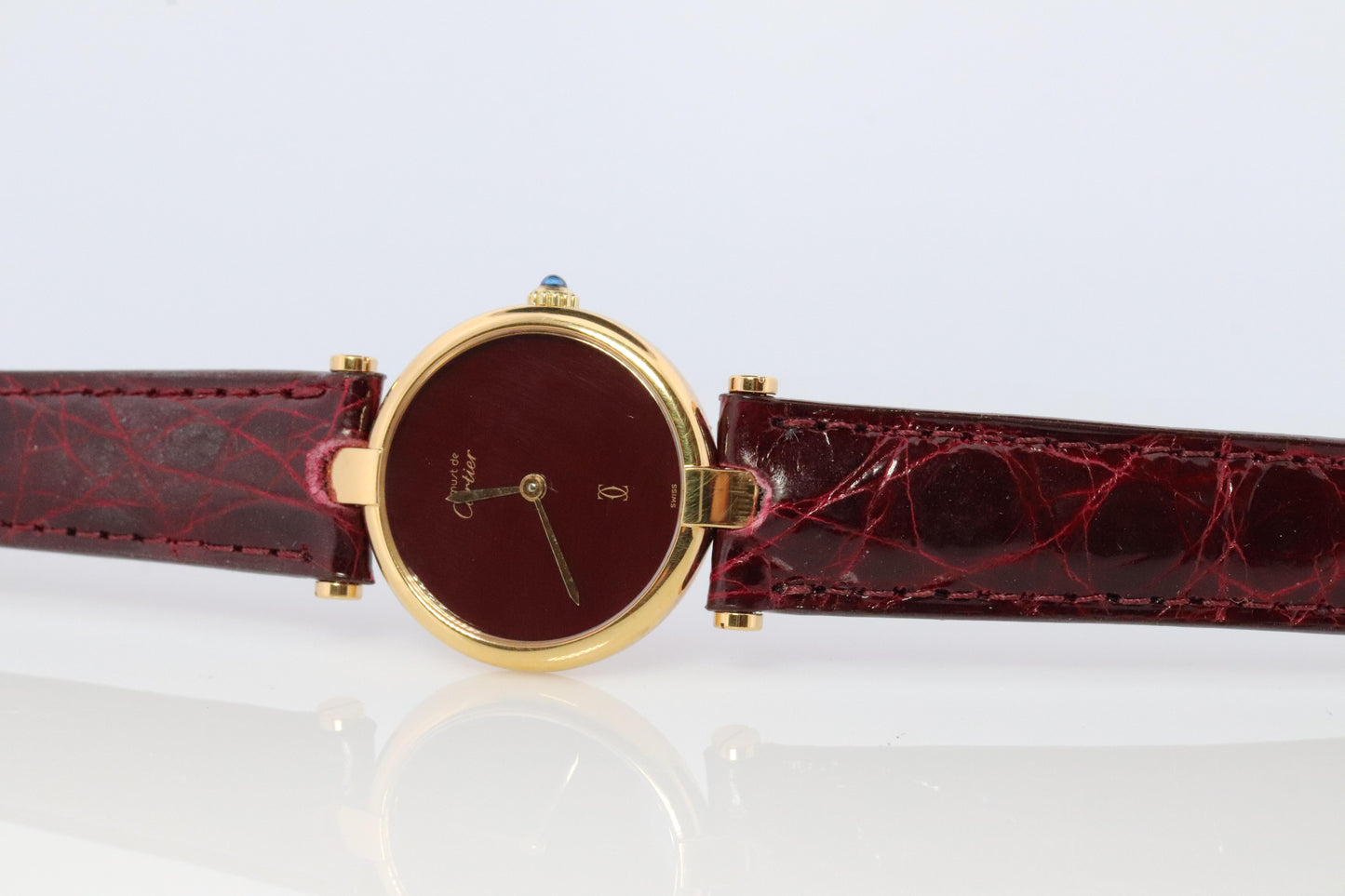 Genuine Cartier Watch. Must de Cartier Vendome Round Argent Vermeil Red Face