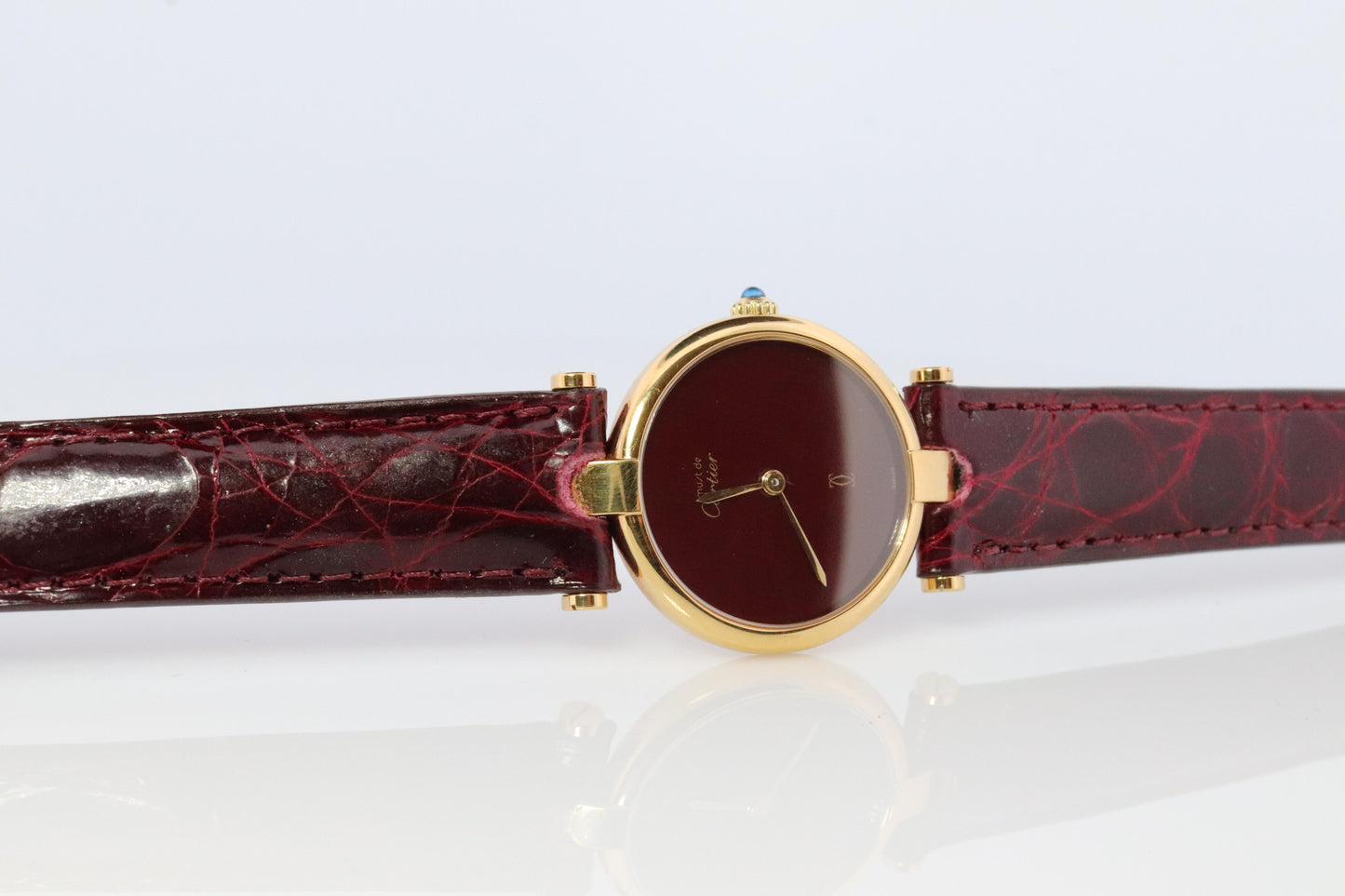 Genuine Cartier Watch. Must de Cartier Vendome Round Argent Vermeil Red Face