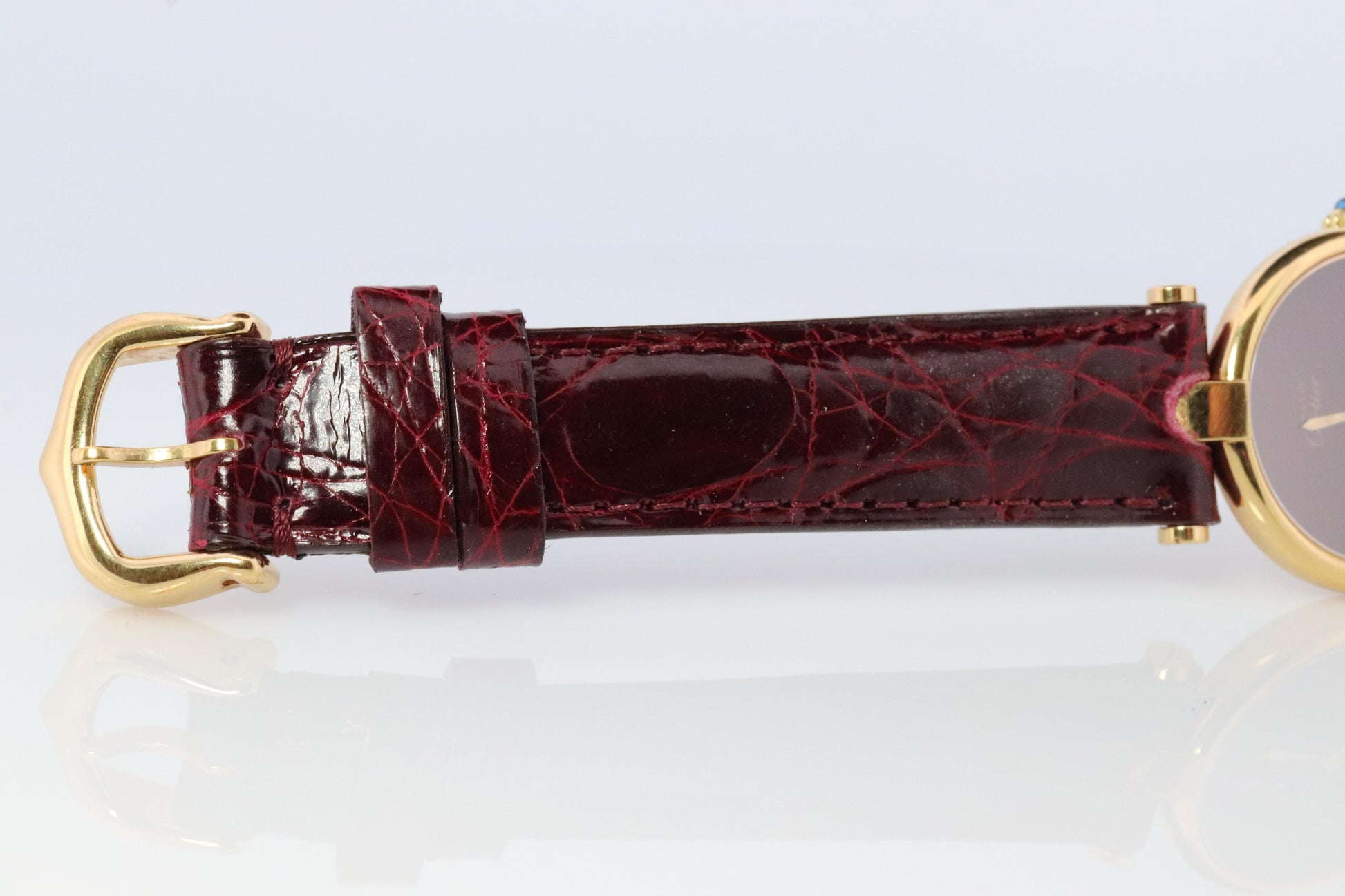 Genuine Cartier Watch. Must de Cartier Vendome Round Argent Vermeil Red Face