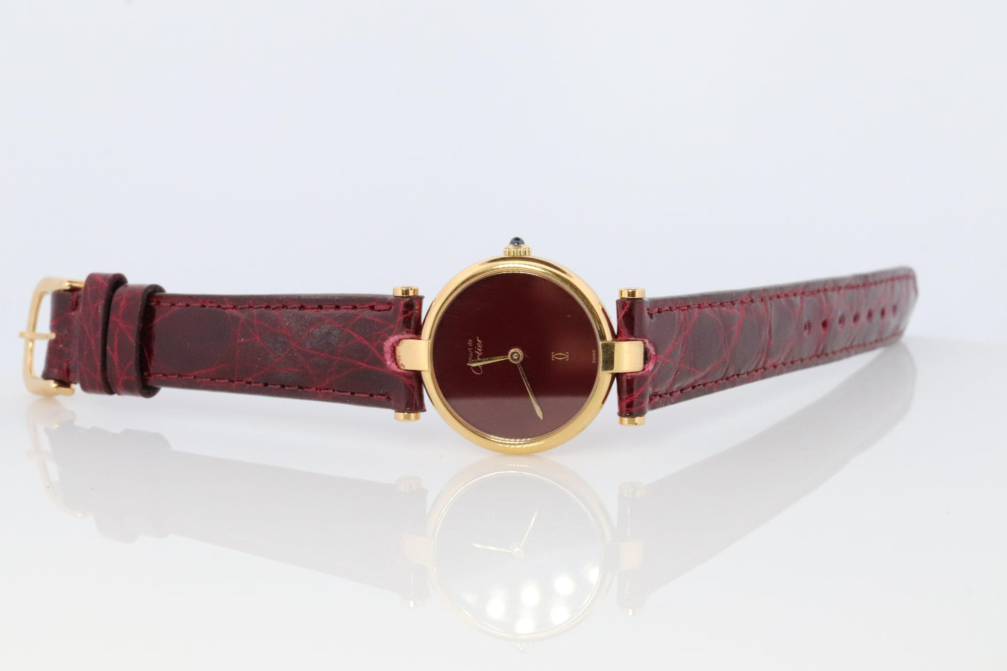 Genuine Cartier Watch. Must de Cartier Vendome Round Argent Vermeil Red Face