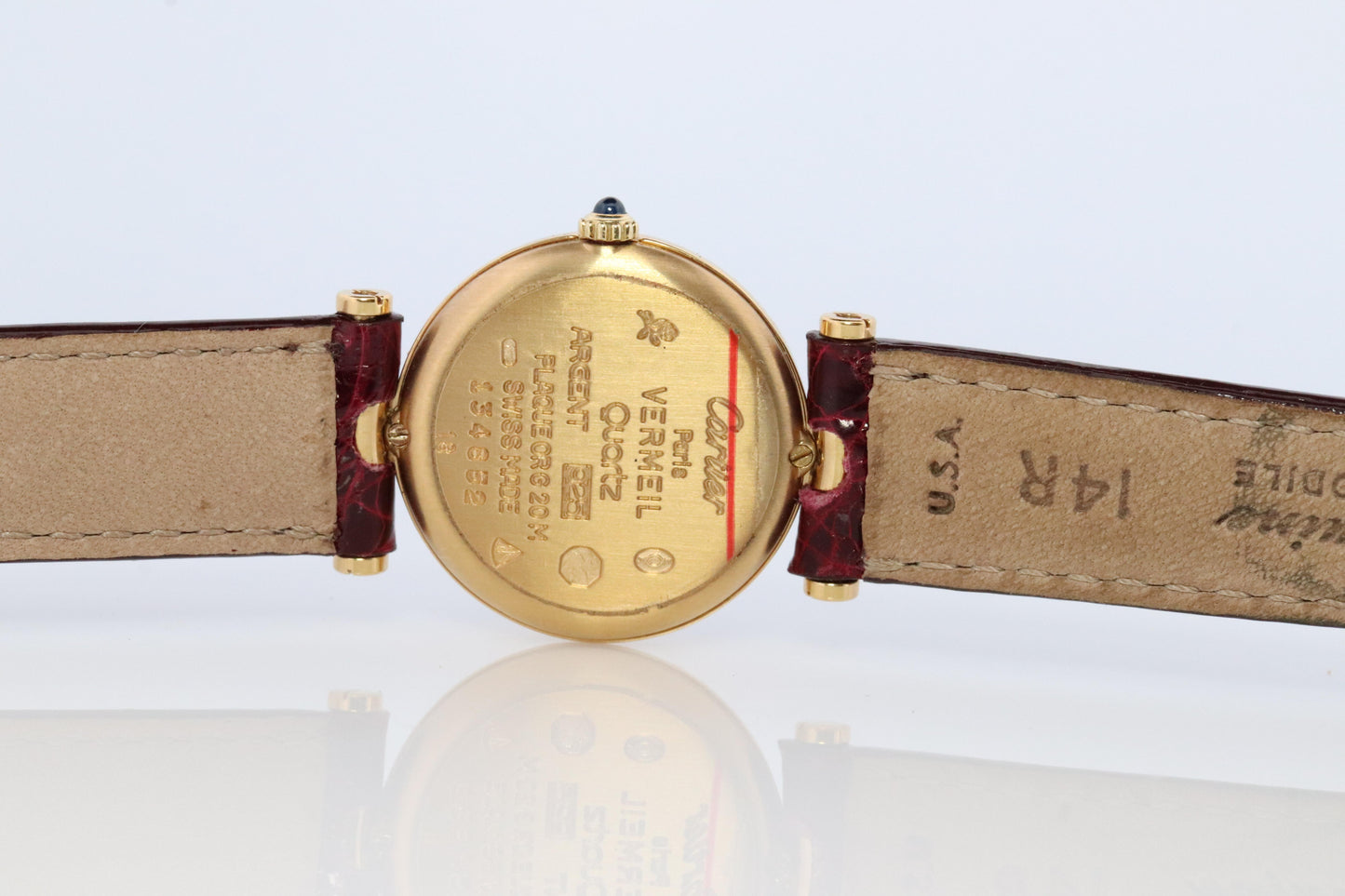 Genuine Cartier Watch. Must de Cartier Vendome Round Argent Vermeil Red Face
