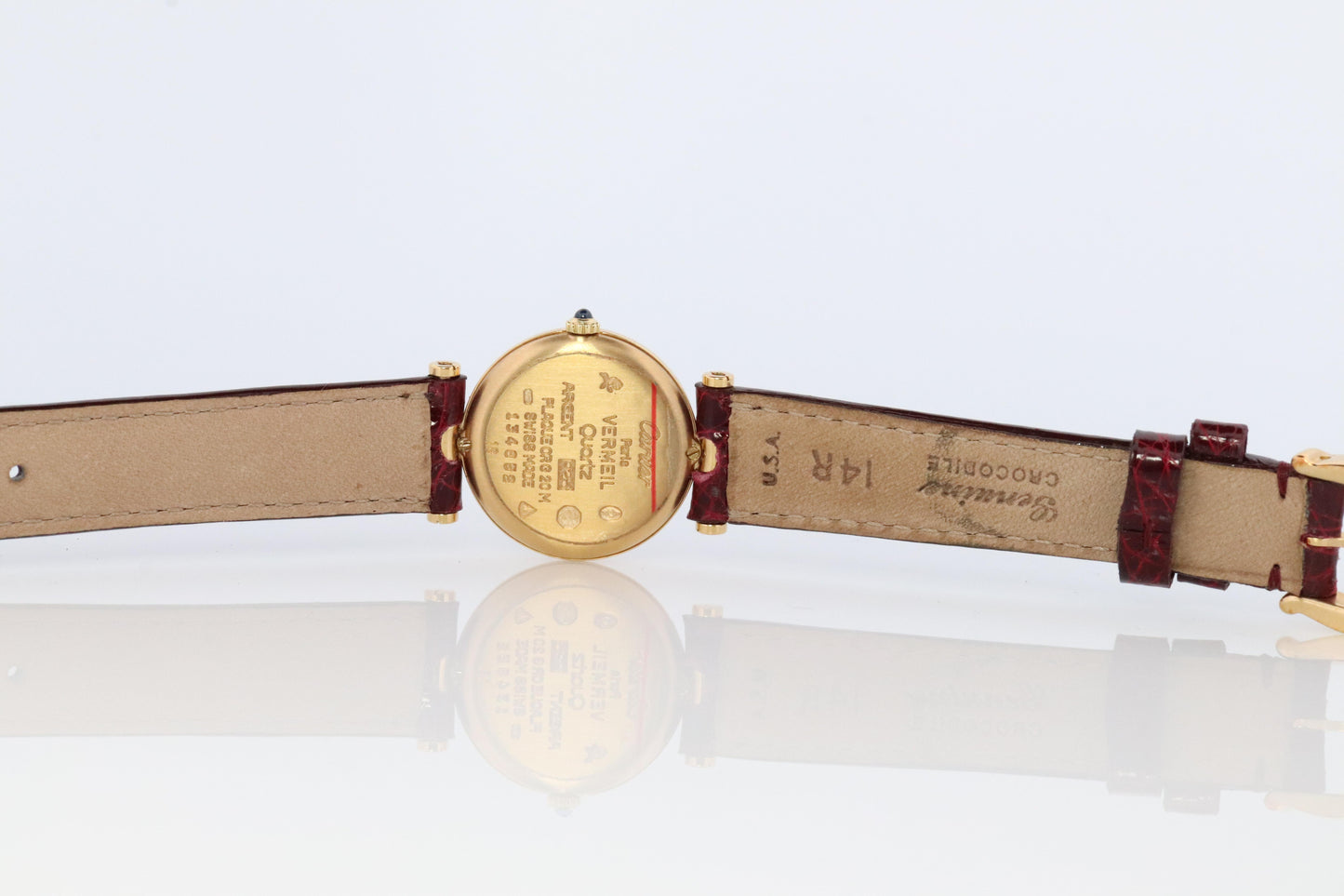Genuine Cartier Watch. Must de Cartier Vendome Round Argent Vermeil Red Face