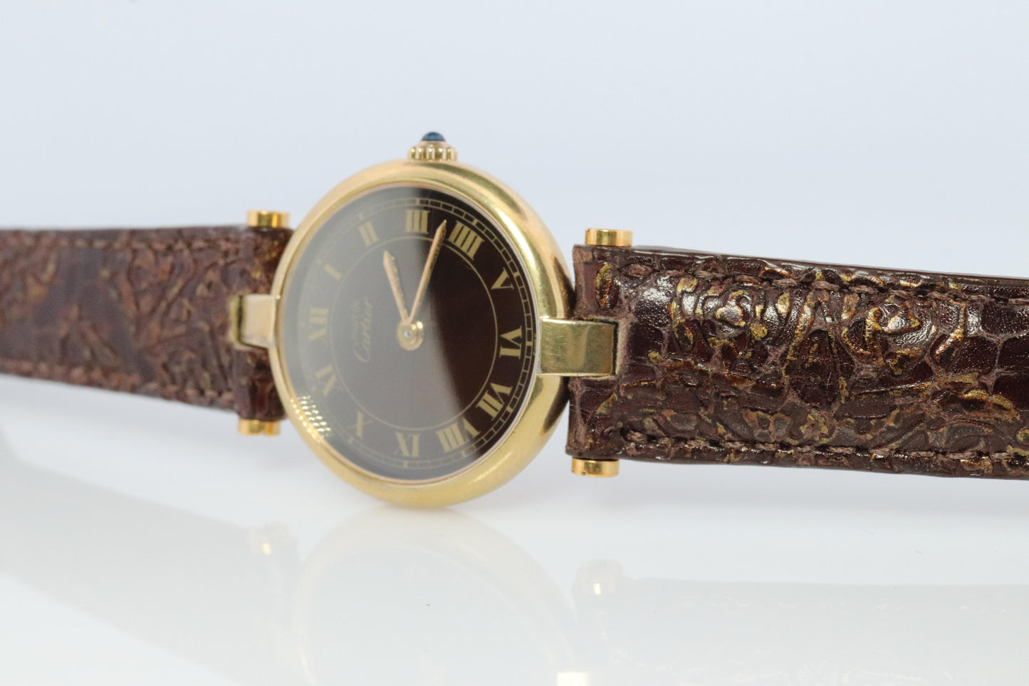 Genuine Cartier Watch. Must de Cartier Vendome Round Argent Vermeil Brown ladies