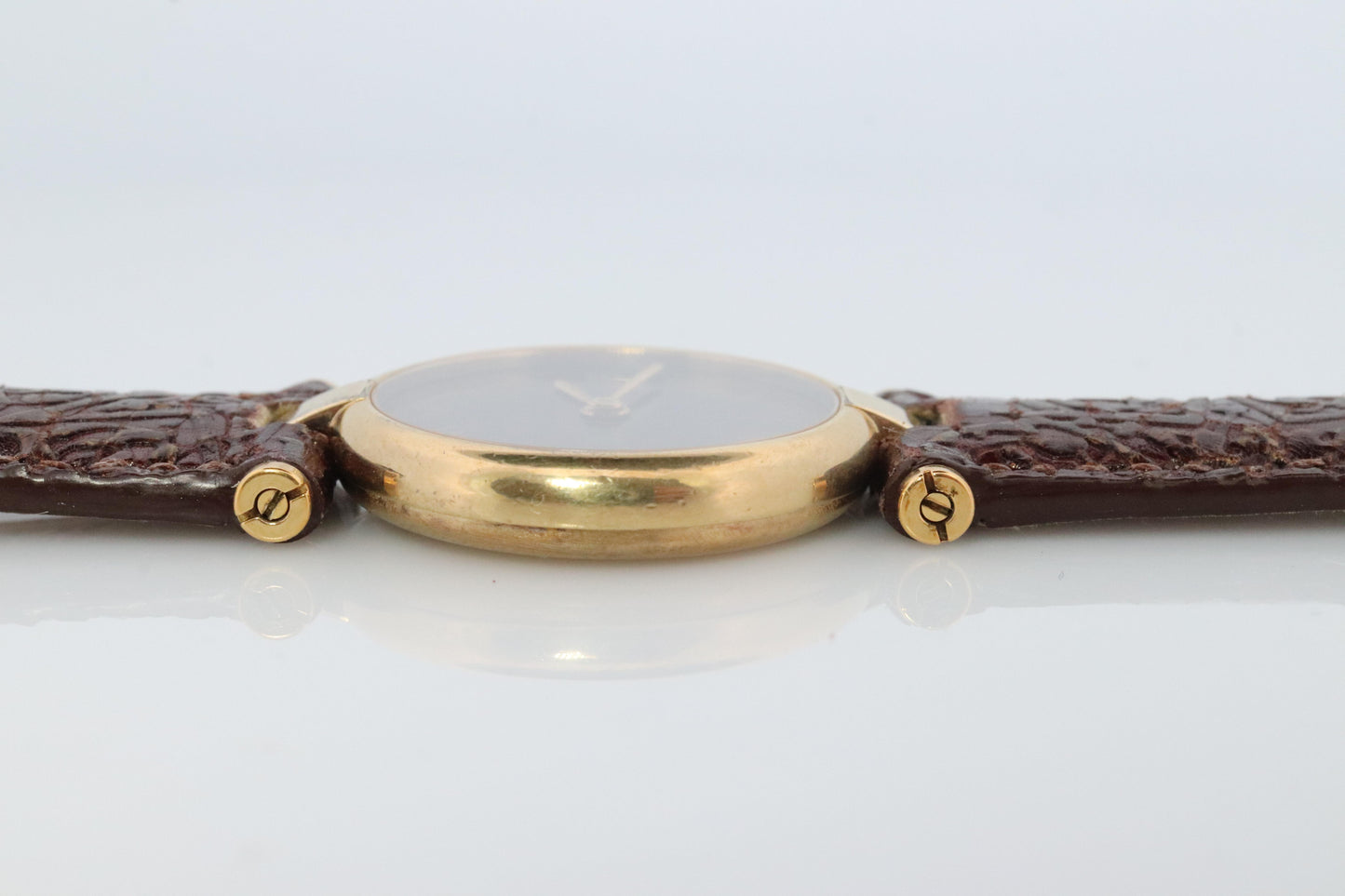 Genuine Cartier Watch. Must de Cartier Vendome Round Argent Vermeil Brown ladies