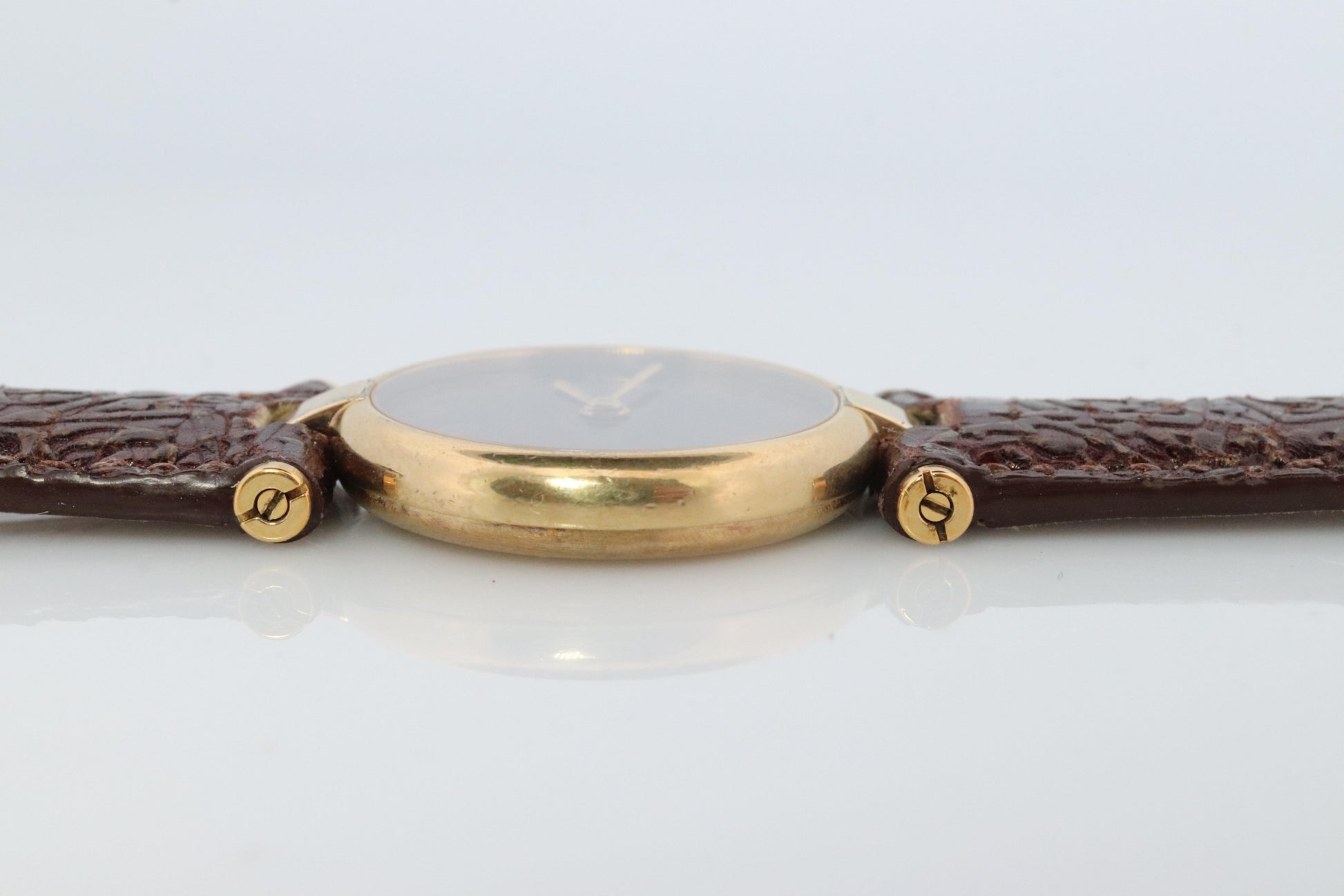 Genuine Cartier Watch. Must de Cartier Vendome Round Argent Vermeil Brown ladies