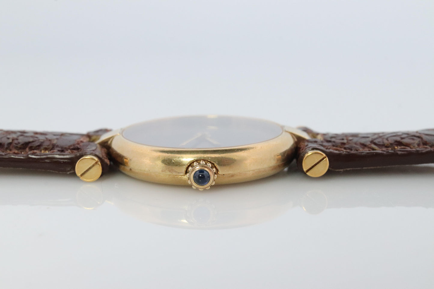 Genuine Cartier Watch. Must de Cartier Vendome Round Argent Vermeil Brown ladies