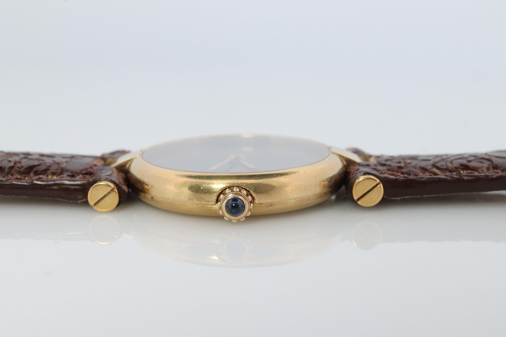Genuine Cartier Watch. Must de Cartier Vendome Round Argent Vermeil Brown ladies