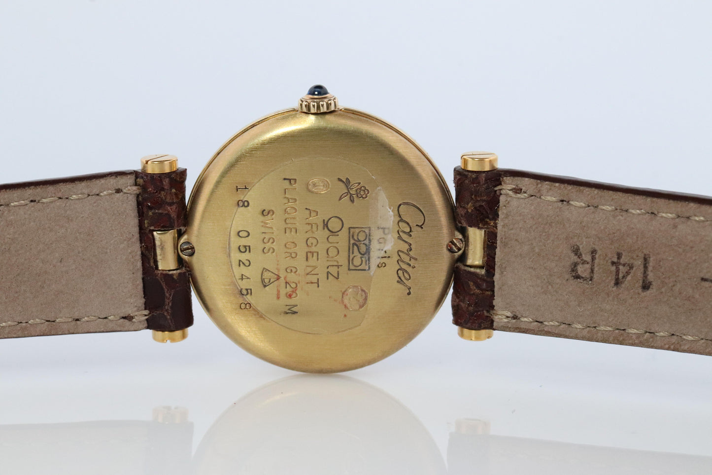 Genuine Cartier Watch. Must de Cartier Vendome Round Argent Vermeil Brown ladies
