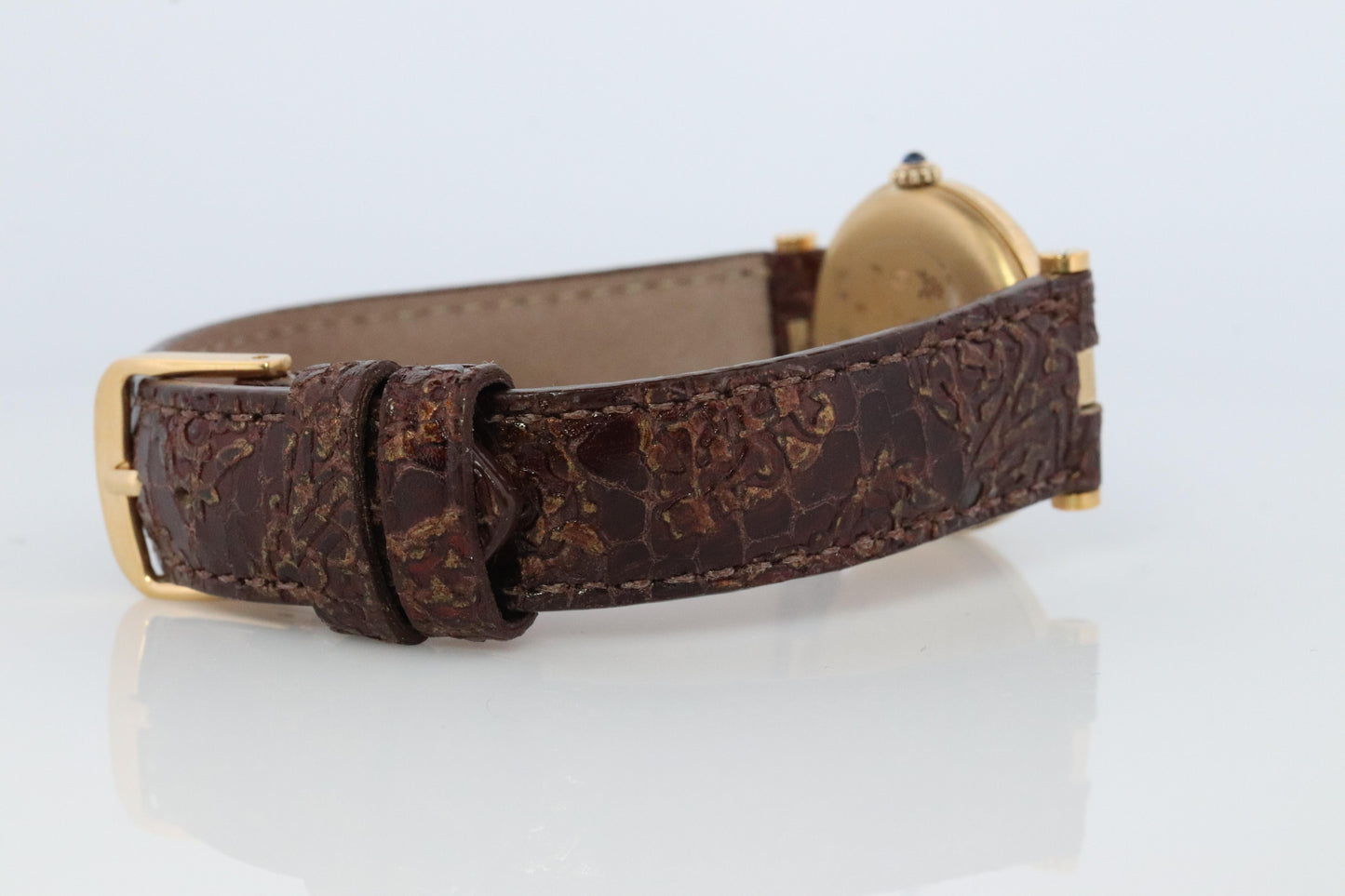 Genuine Cartier Watch. Must de Cartier Vendome Round Argent Vermeil Brown ladies