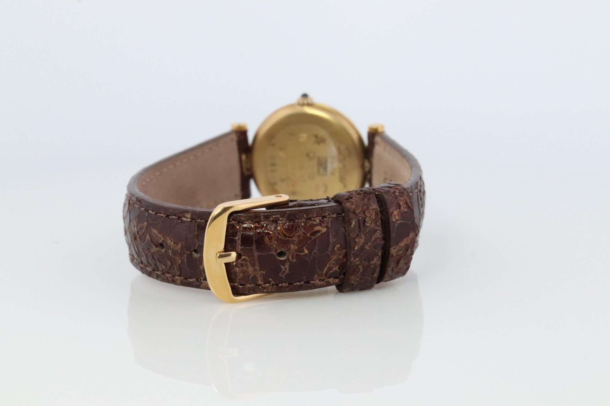 Genuine Cartier Watch. Must de Cartier Vendome Round Argent Vermeil Brown ladies