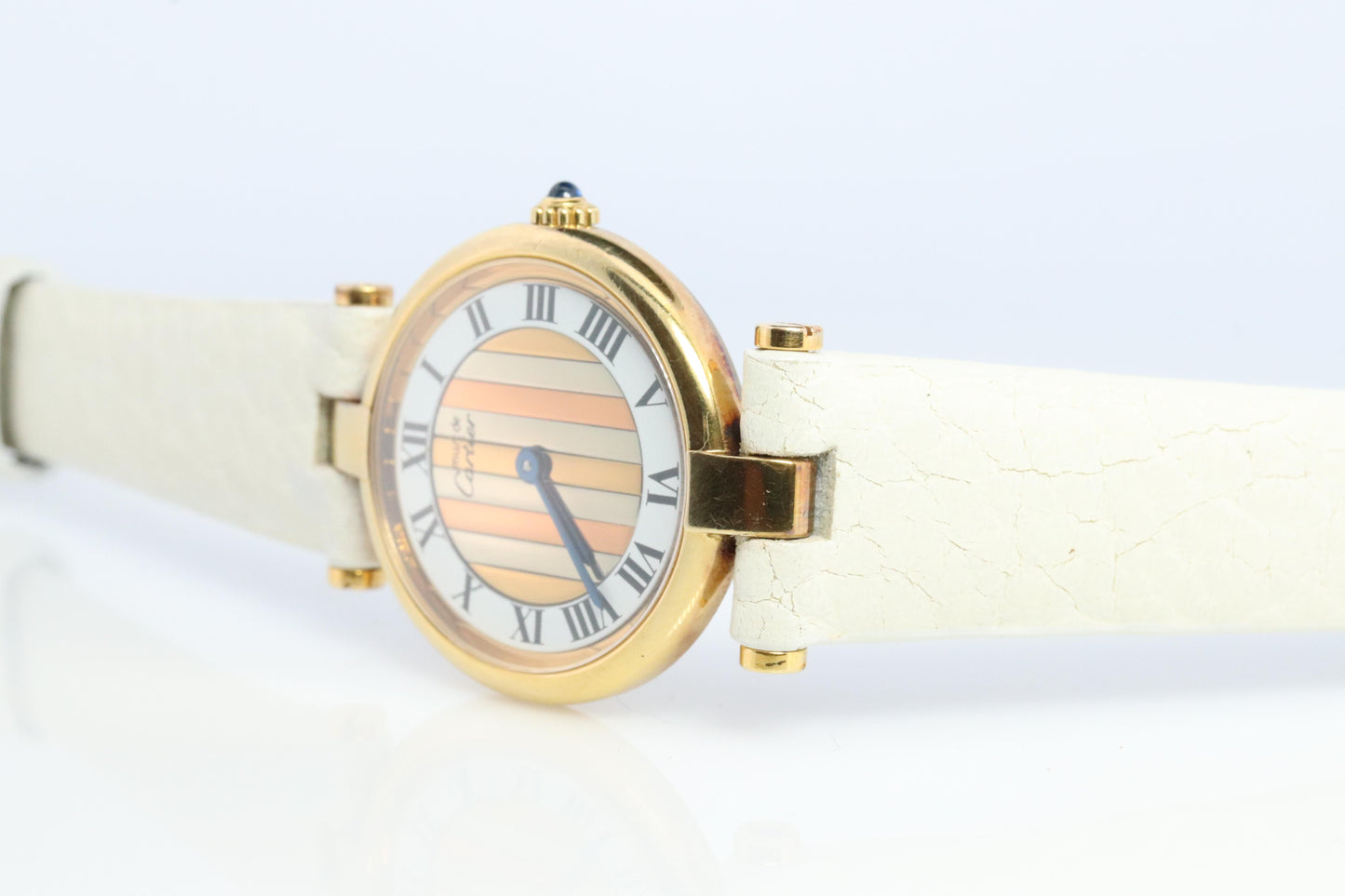 Genuine Cartier Watch. Must de Cartier Vendome Round Argent Vermeil Trinity Face